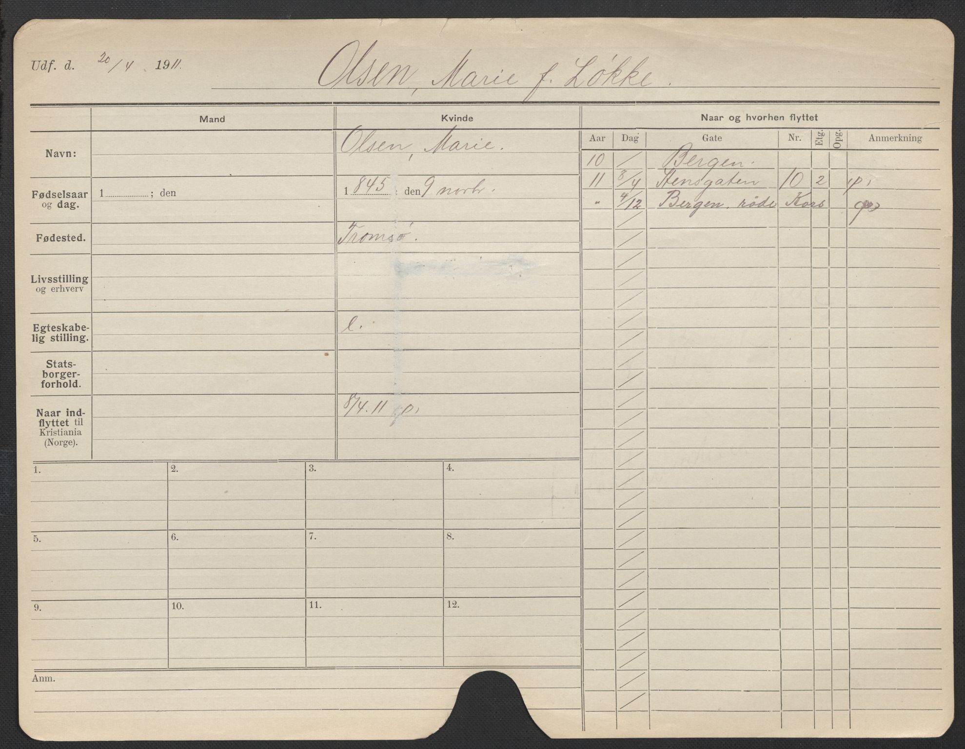 Oslo folkeregister, Registerkort, AV/SAO-A-11715/F/Fa/Fac/L0022: Kvinner, 1906-1914, p. 145a