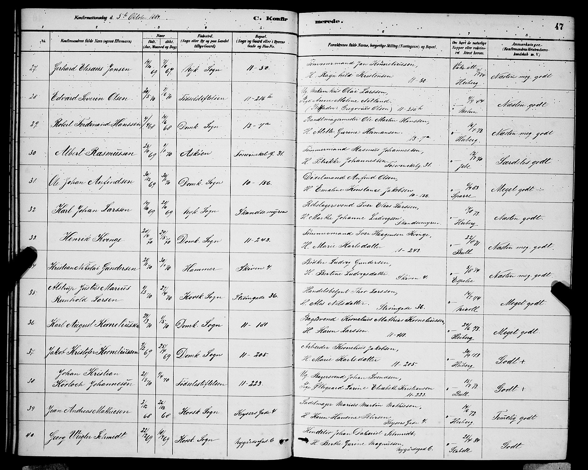 Domkirken sokneprestembete, AV/SAB-A-74801/H/Hab/L0024: Parish register (copy) no. C 4, 1880-1899, p. 47