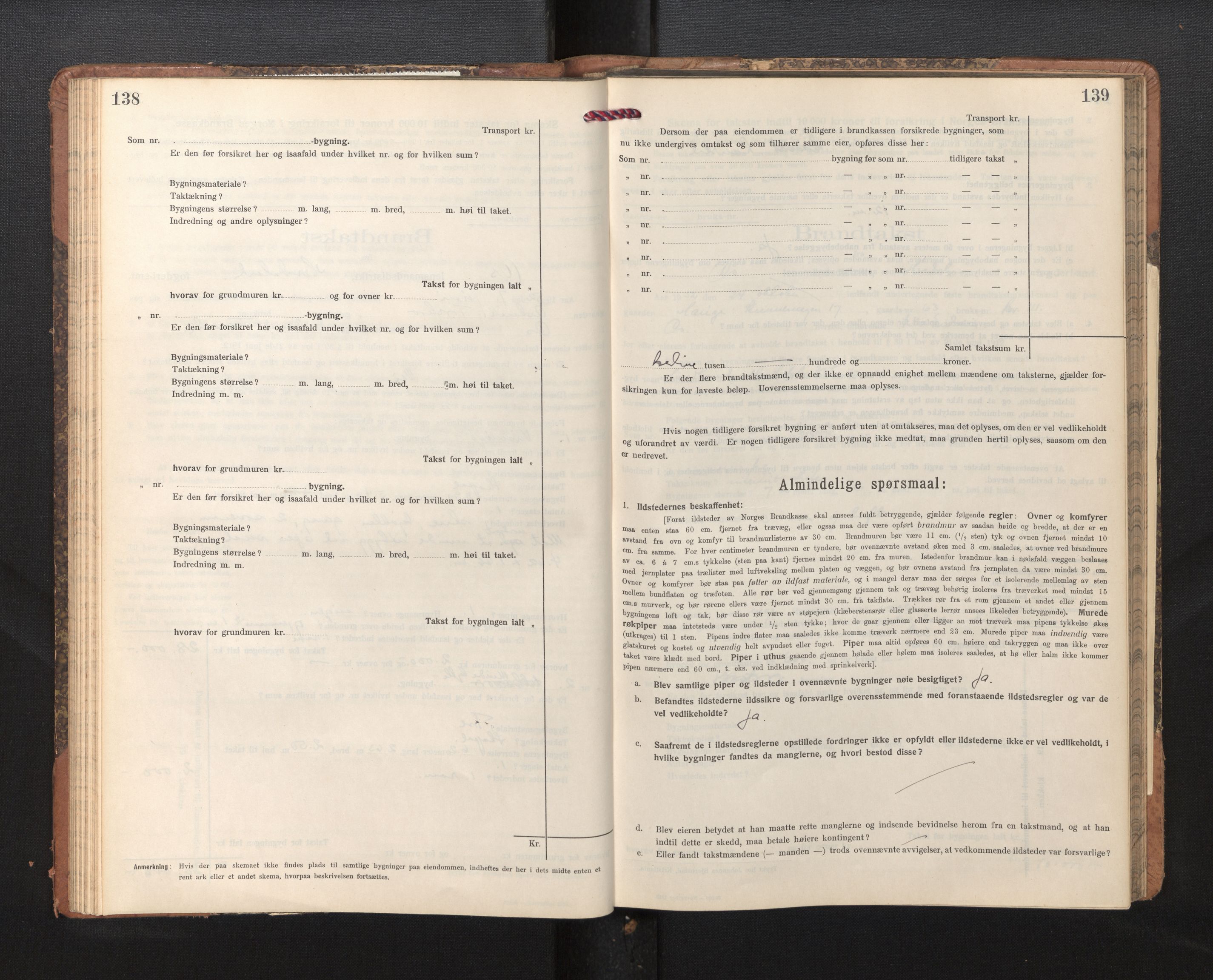 Lensmannen i Os, AV/SAB-A-34101/0012/L0009: Branntakstprotokoll, skjematakst, 1915-1955, p. 138-139