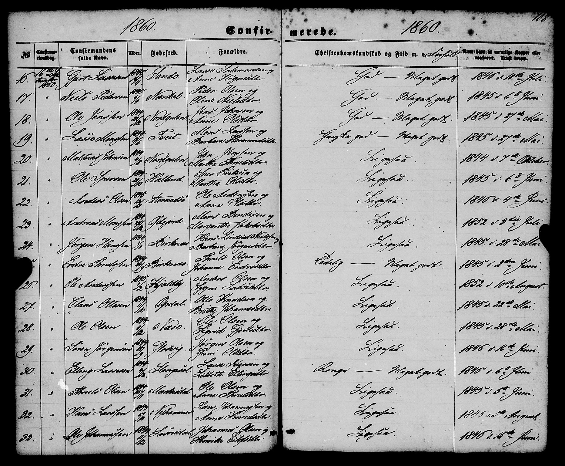 Gulen sokneprestembete, AV/SAB-A-80201/H/Haa/Haaa/L0022: Parish register (official) no. A 22, 1859-1869, p. 108