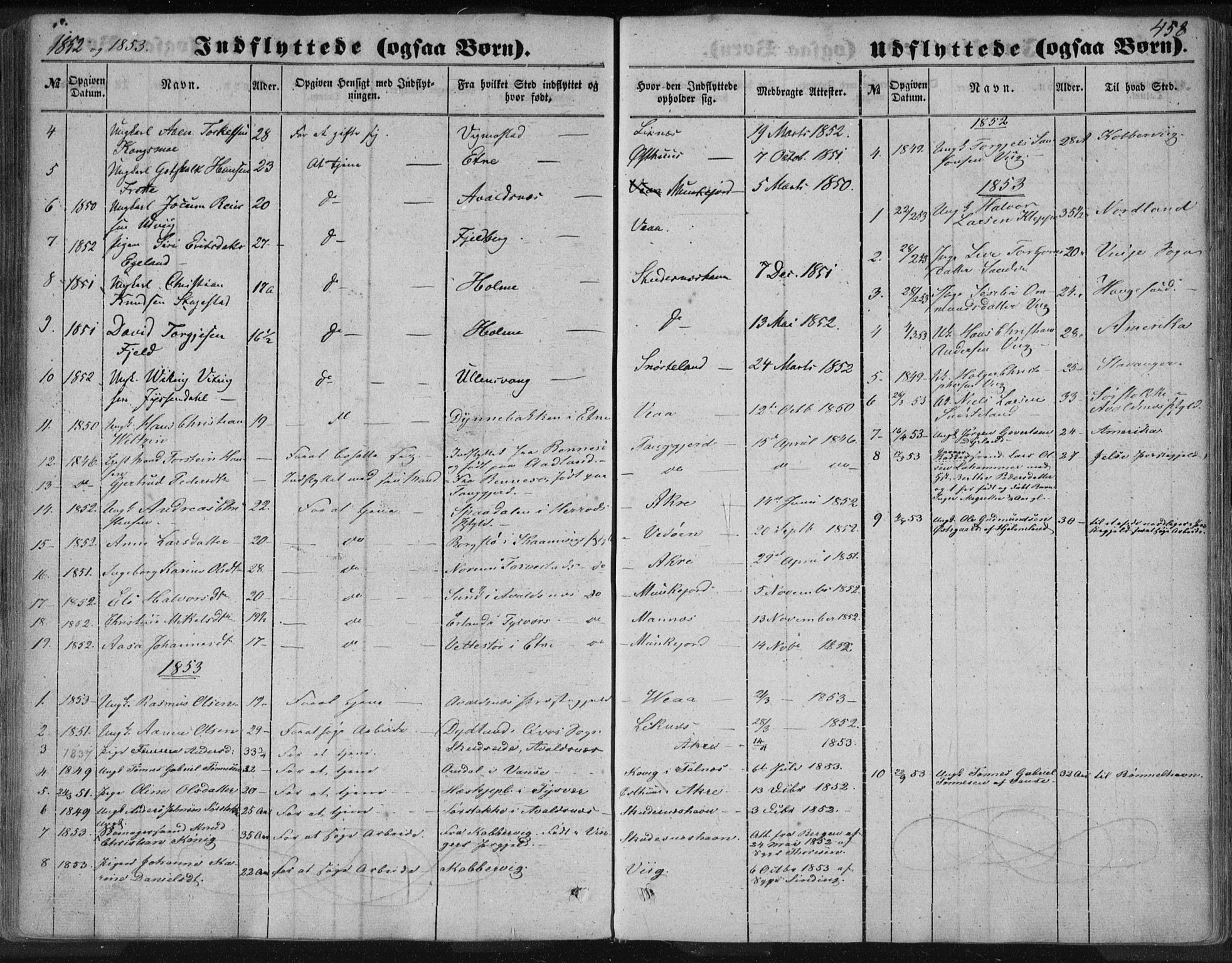 Skudenes sokneprestkontor, SAST/A -101849/H/Ha/Haa/L0005: Parish register (official) no. A 3.2, 1847-1863, p. 458