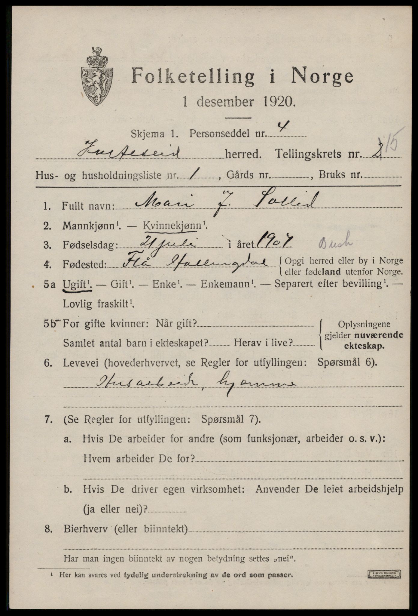 SAKO, 1920 census for Kviteseid, 1920, p. 6967