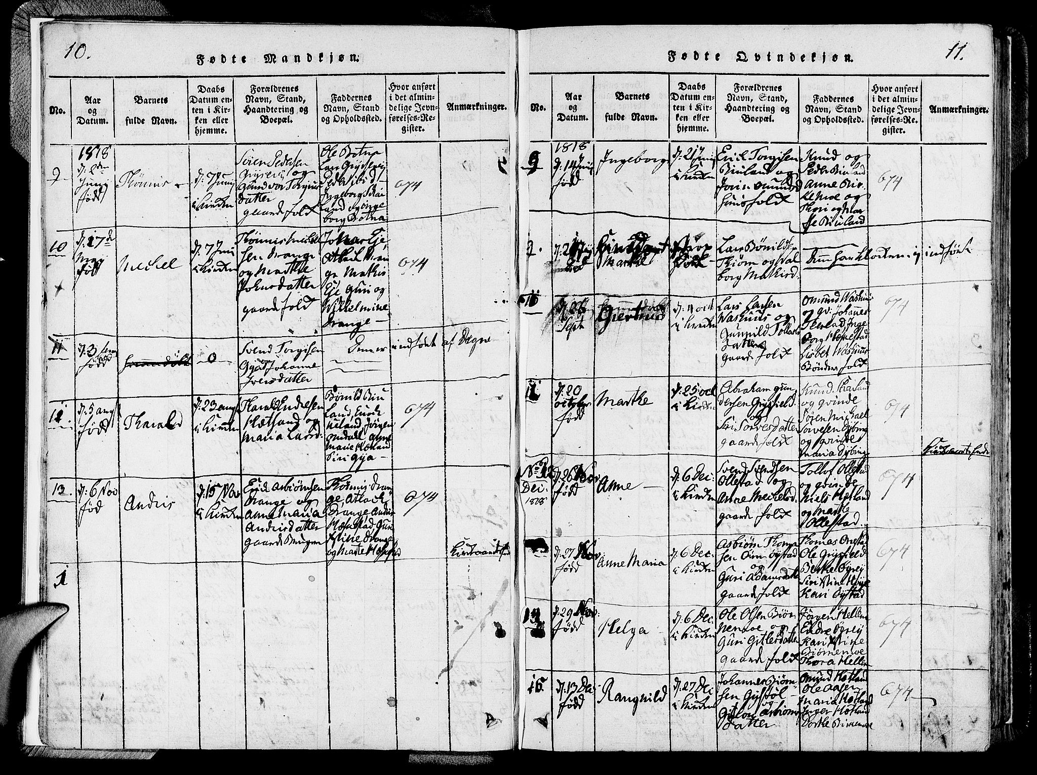 Lund sokneprestkontor, SAST/A-101809/S06/L0006: Parish register (official) no. A 6, 1816-1839, p. 10-11