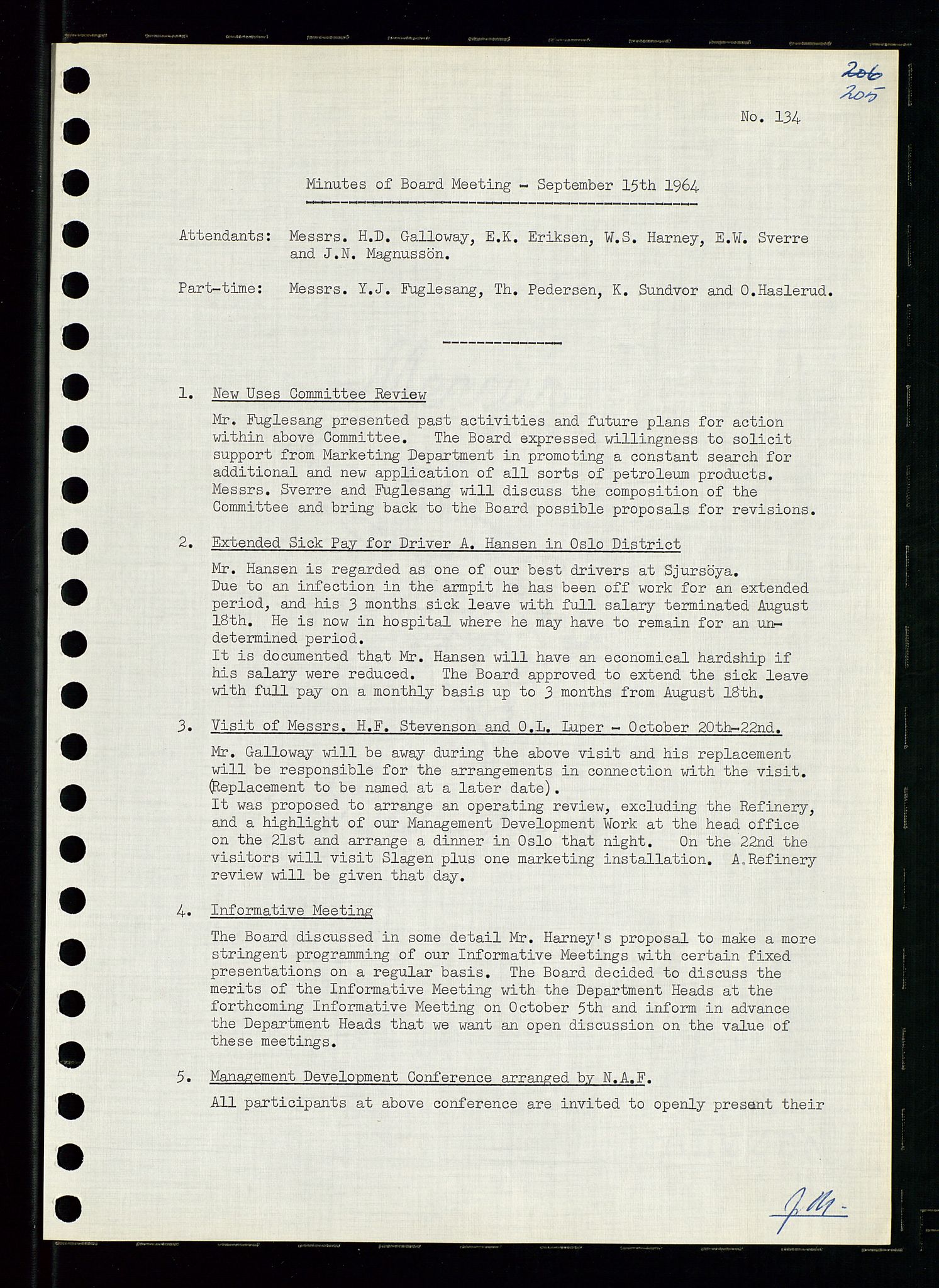 Pa 0982 - Esso Norge A/S, AV/SAST-A-100448/A/Aa/L0001/0004: Den administrerende direksjon Board minutes (styrereferater) / Den administrerende direksjon Board minutes (styrereferater), 1963-1964, p. 56