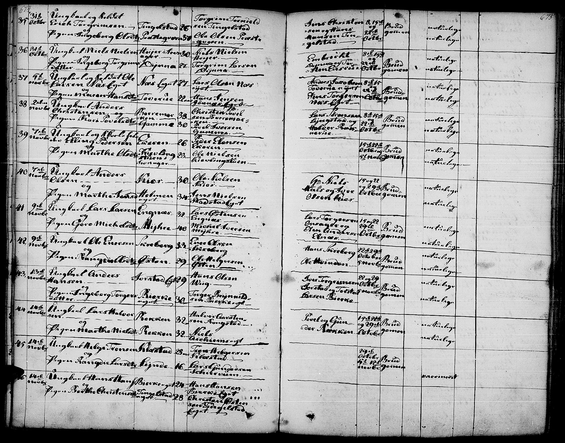 Gran prestekontor, AV/SAH-PREST-112/H/Ha/Haa/L0010: Parish register (official) no. 10, 1824-1842, p. 674-675