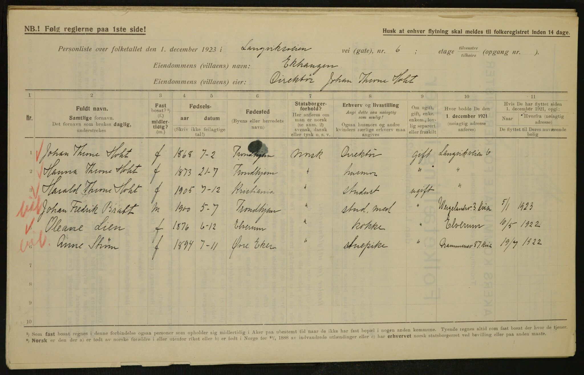 , Municipal Census 1923 for Aker, 1923, p. 3362