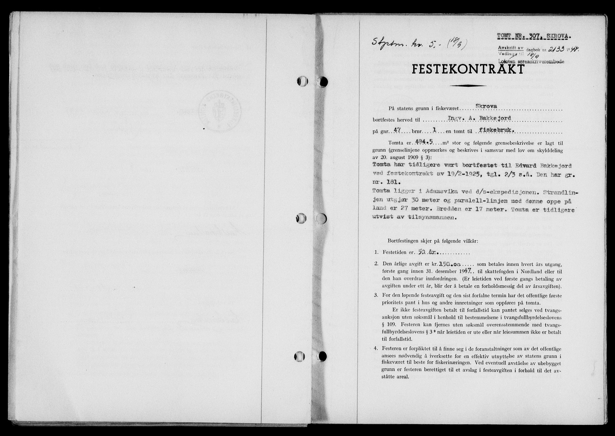 Lofoten sorenskriveri, SAT/A-0017/1/2/2C/L0019a: Mortgage book no. 19a, 1948-1948, Diary no: : 2133/1948