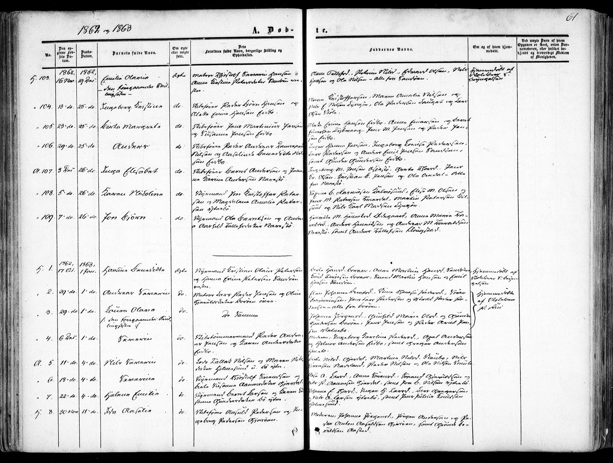 Dypvåg sokneprestkontor, SAK/1111-0007/F/Fa/Faa/L0006: Parish register (official) no. A 6, 1855-1872, p. 61