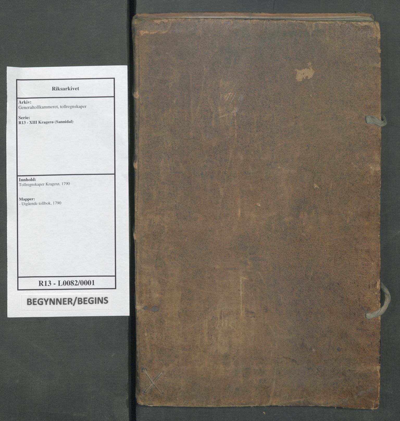 Generaltollkammeret, tollregnskaper, RA/EA-5490/R13/L0082/0001: Tollregnskaper Kragerø / Utgående tollbok, 1790