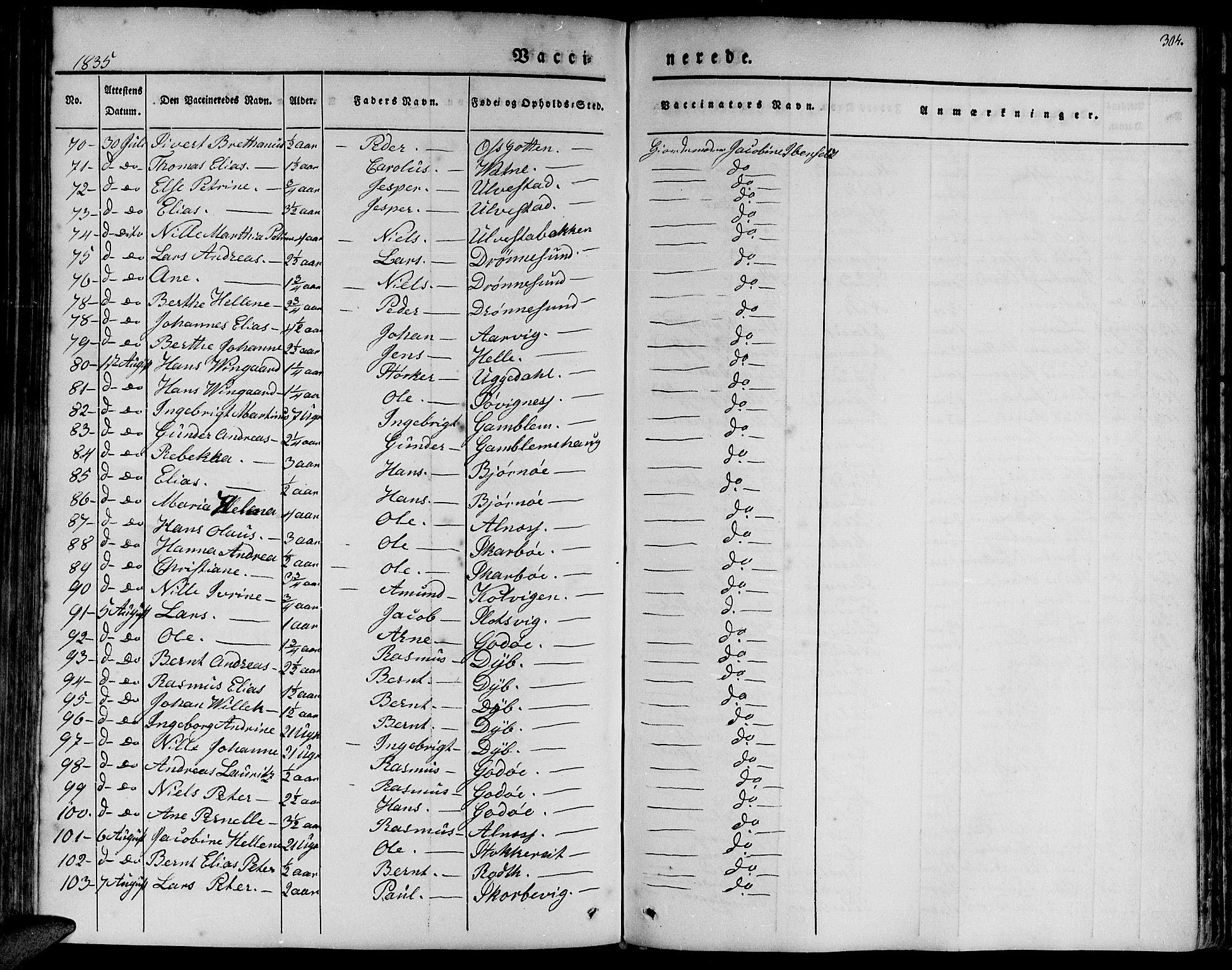 Ministerialprotokoller, klokkerbøker og fødselsregistre - Møre og Romsdal, SAT/A-1454/528/L0395: Parish register (official) no. 528A06, 1828-1839, p. 304