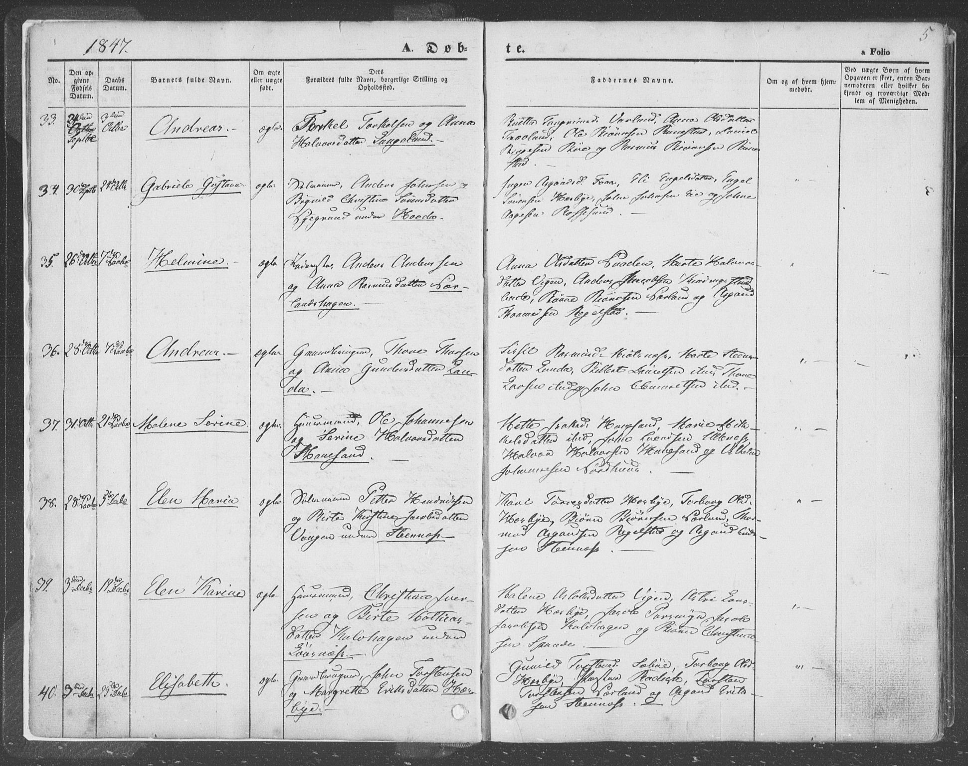 Finnøy sokneprestkontor, AV/SAST-A-101825/H/Ha/Haa/L0007: Parish register (official) no. A 7, 1847-1862, p. 5