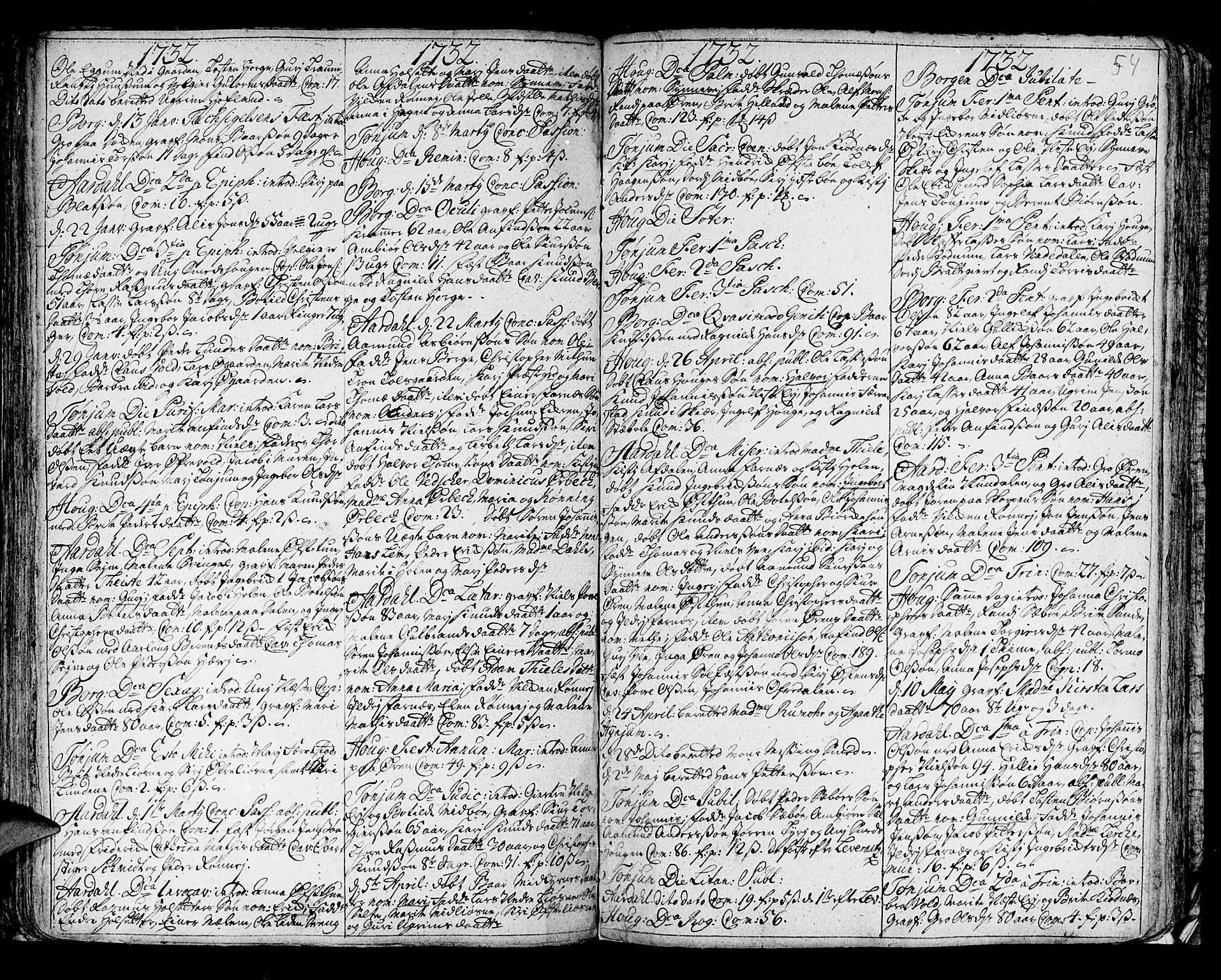 Lærdal sokneprestembete, SAB/A-81201: Parish register (official) no. A 1, 1711-1752, p. 54