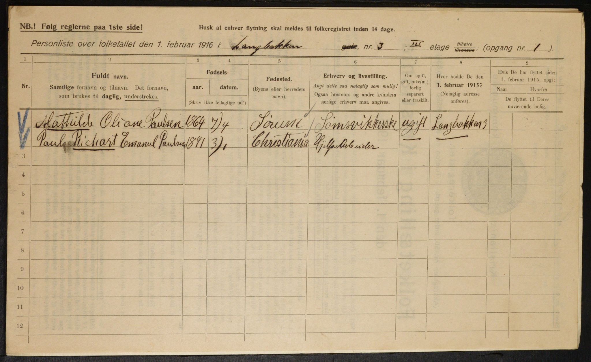 OBA, Municipal Census 1916 for Kristiania, 1916, p. 57467