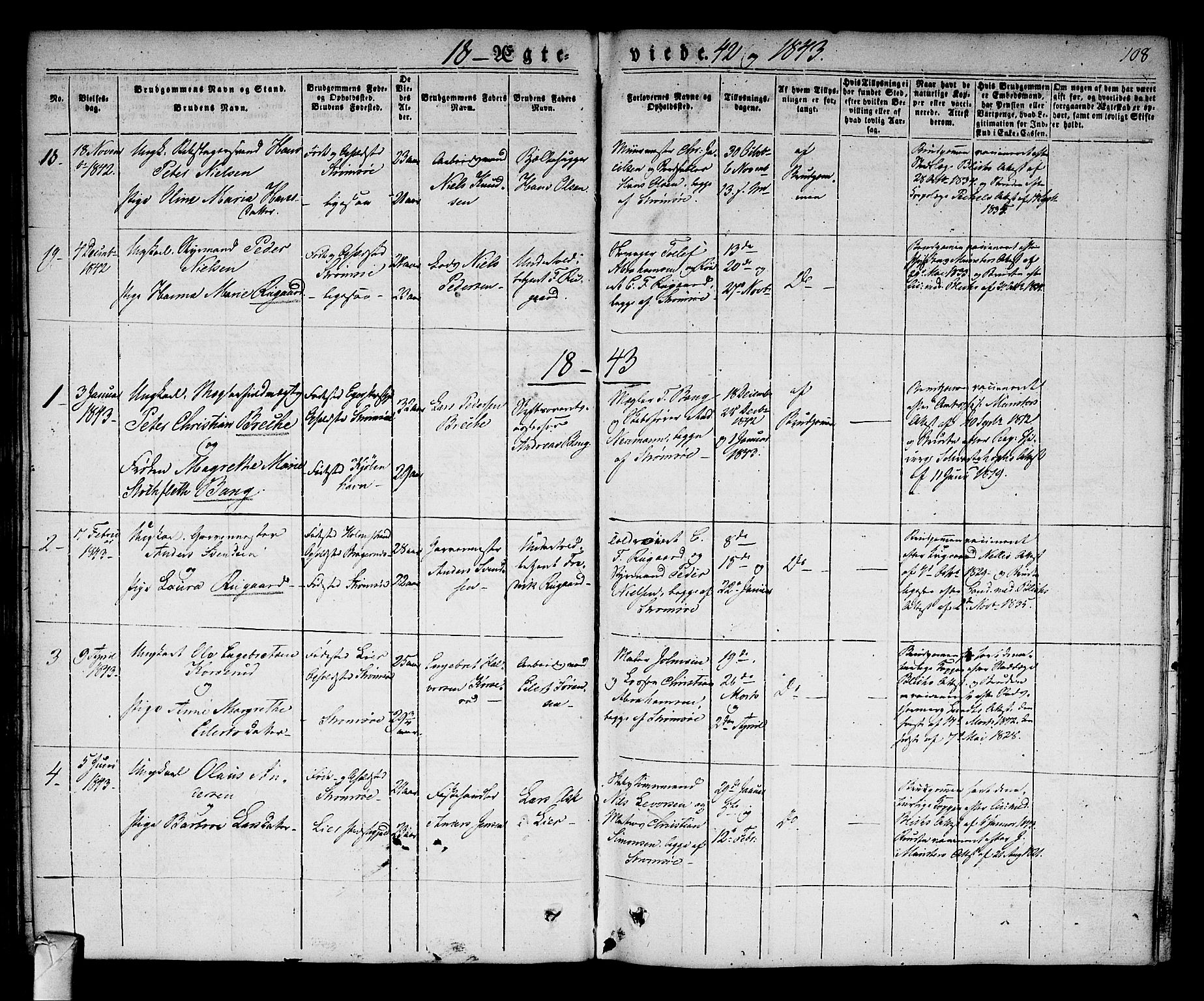 Strømsø kirkebøker, AV/SAKO-A-246/F/Fa/L0013: Parish register (official) no. I 13, 1830-1847, p. 108