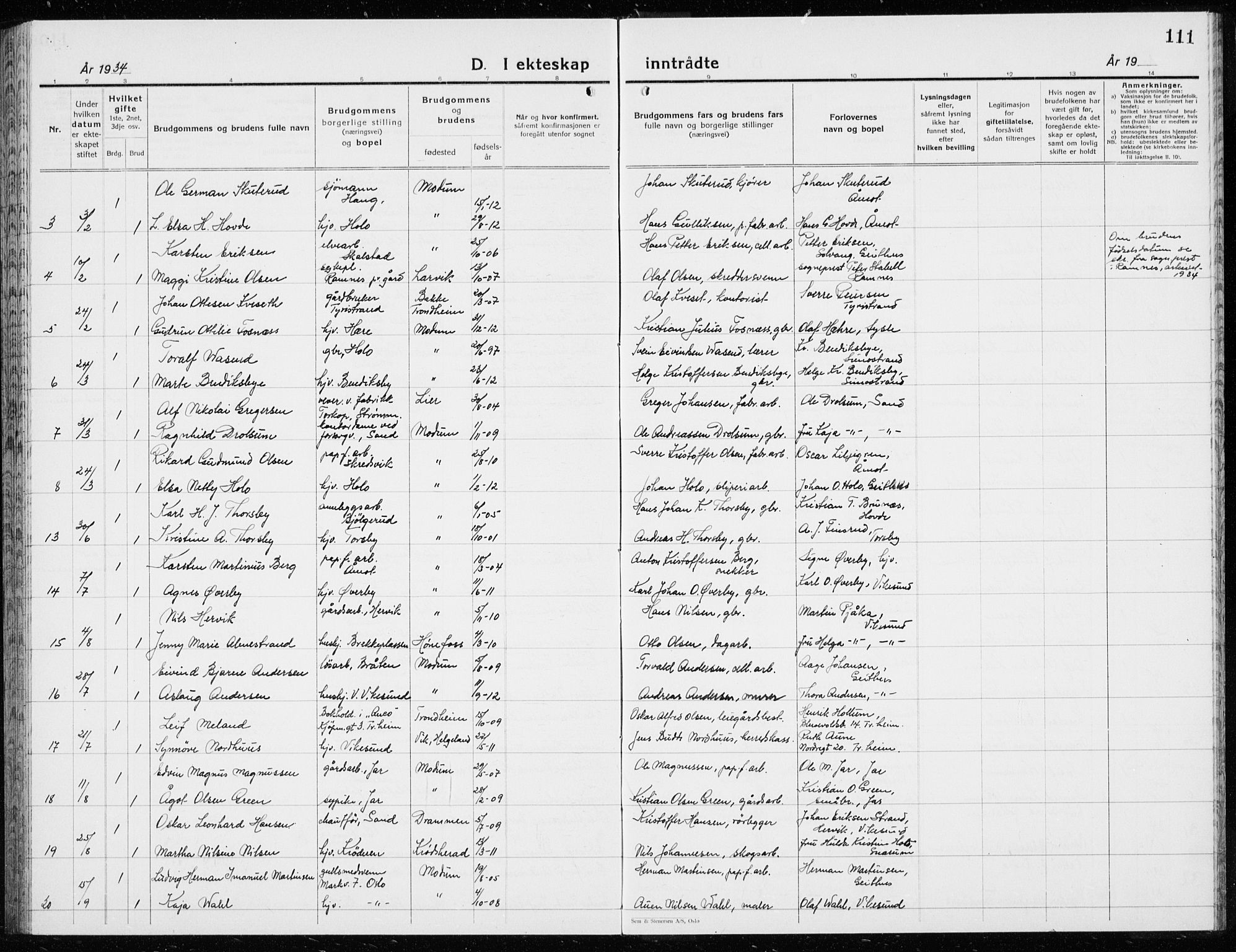 Modum kirkebøker, AV/SAKO-A-234/G/Ga/L0013: Parish register (copy) no. I 13, 1925-1938, p. 111