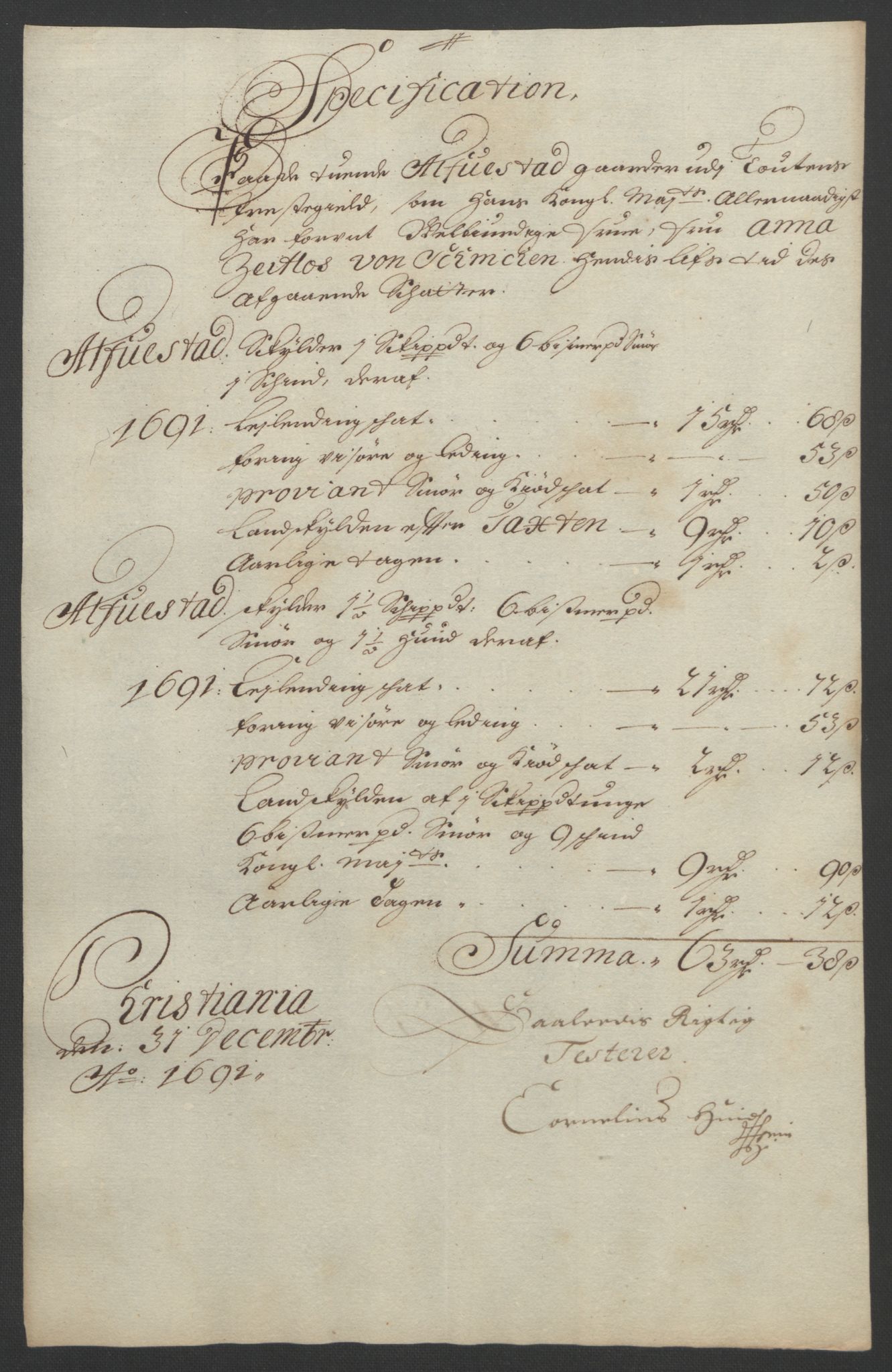 Rentekammeret inntil 1814, Reviderte regnskaper, Fogderegnskap, AV/RA-EA-4092/R18/L1290: Fogderegnskap Hadeland, Toten og Valdres, 1691, p. 272