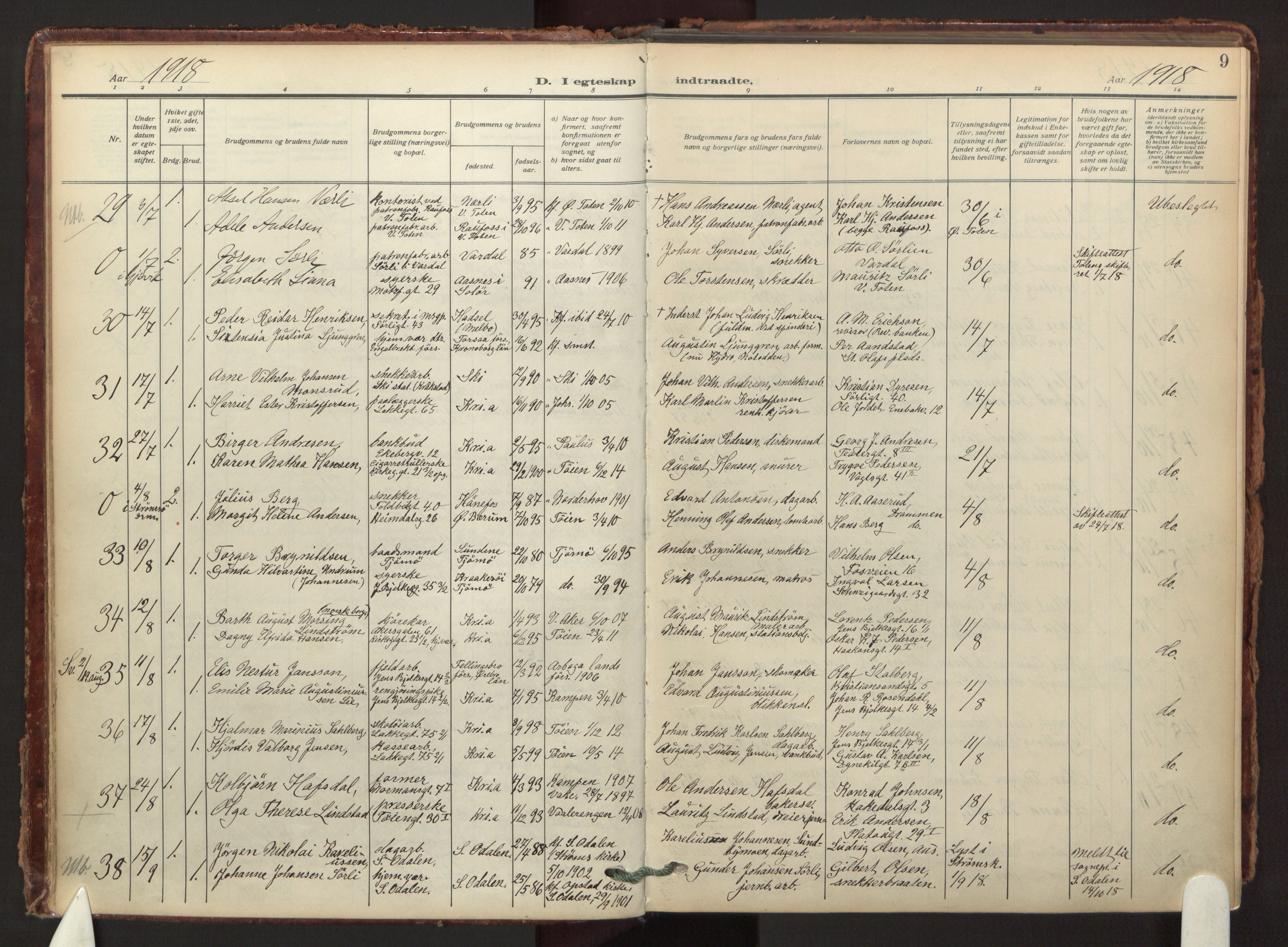 Tøyen prestekontor Kirkebøker, AV/SAO-A-10167a/F/Fa/L0003: Parish register (official) no. I 3, 1917-1933, p. 9