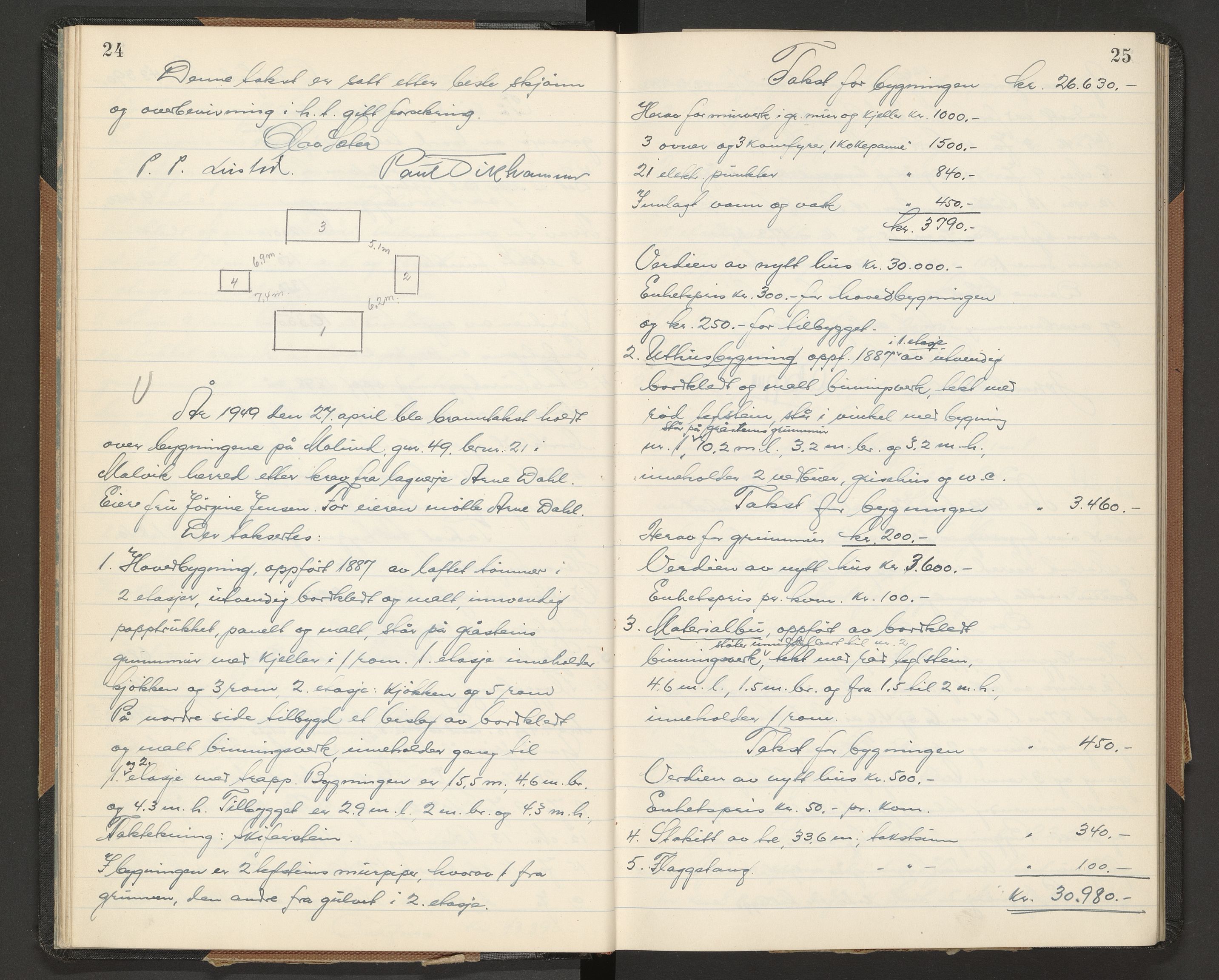 Norges Brannkasse Malvik, AV/SAT-A-1289/Fa/L0005: Branntakstprotokoll, 1949-1953, p. 24-25