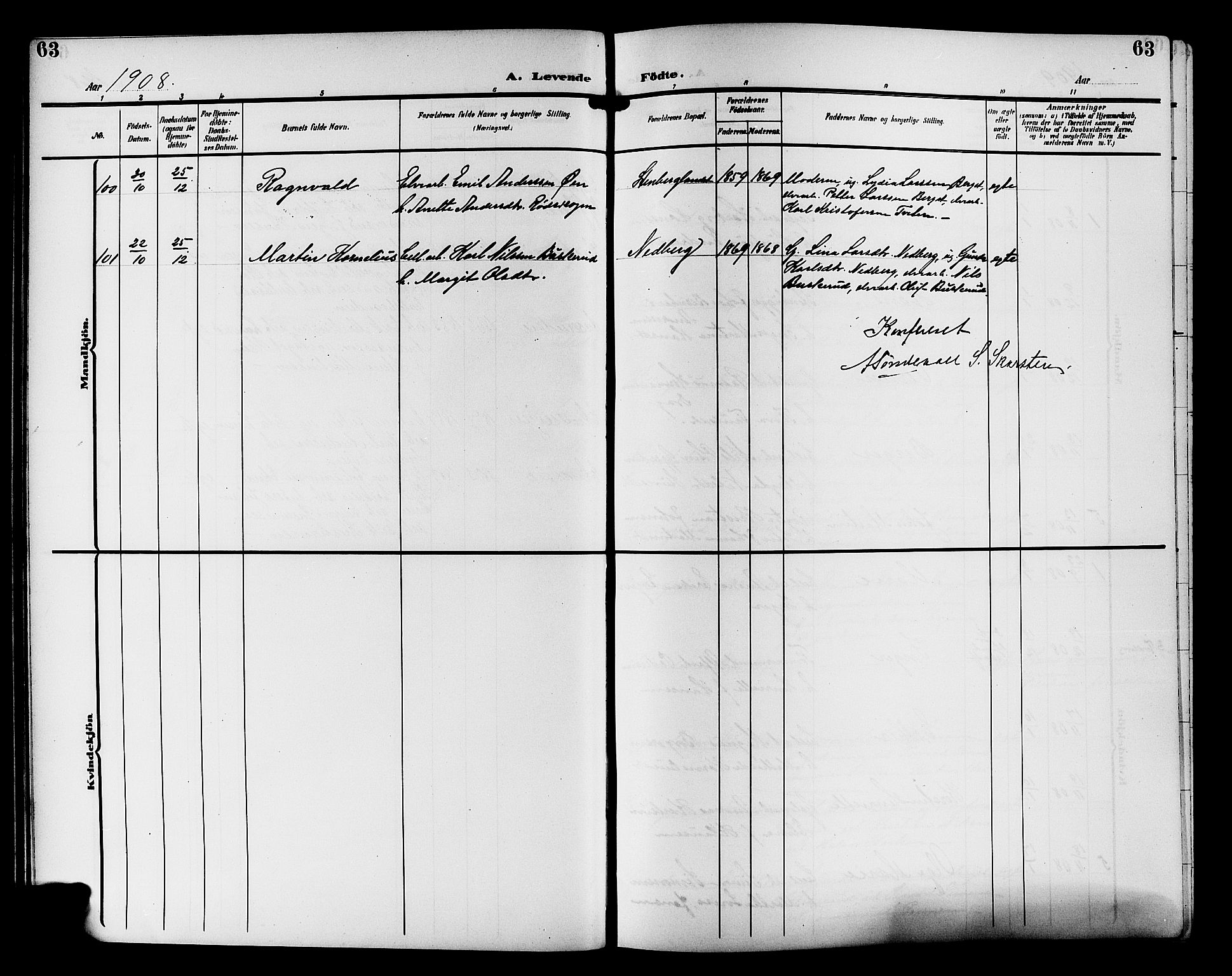 Nedre Eiker kirkebøker, AV/SAKO-A-612/G/Ga/L0004: Parish register (copy) no. 4, 1905-1912, p. 63