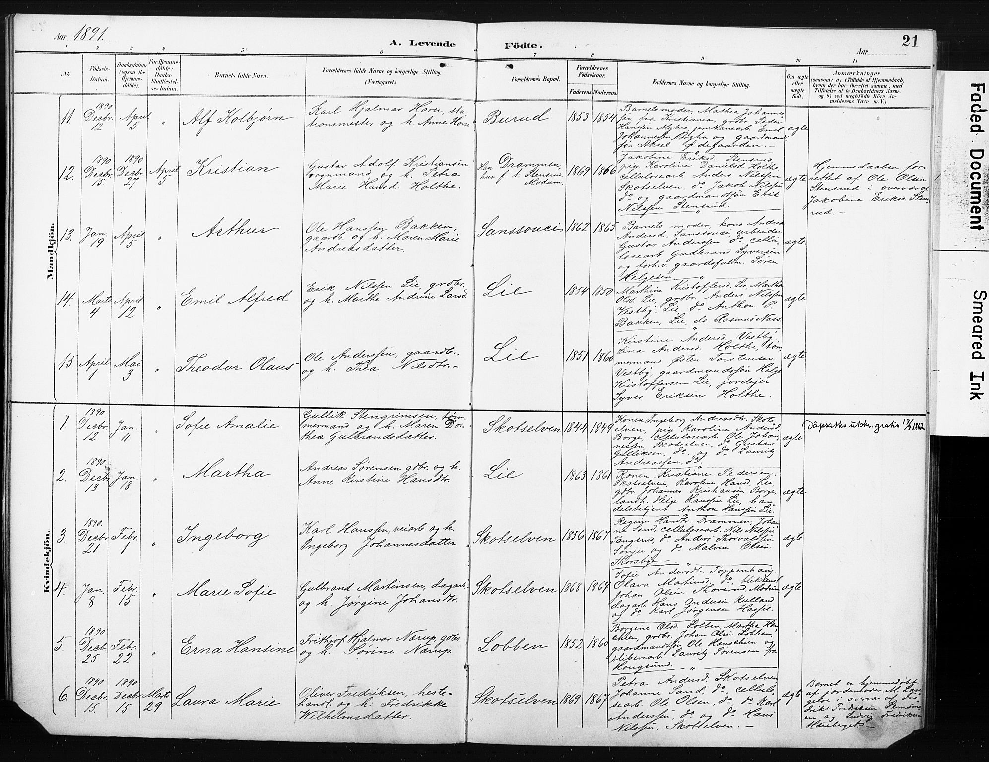 Eiker kirkebøker, AV/SAKO-A-4/F/Fc/L0002: Parish register (official) no. III 2, 1889-1897, p. 21