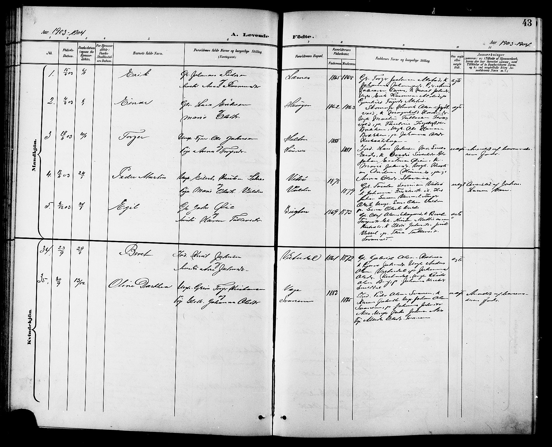 Ministerialprotokoller, klokkerbøker og fødselsregistre - Sør-Trøndelag, SAT/A-1456/630/L0505: Parish register (copy) no. 630C03, 1899-1914, p. 43
