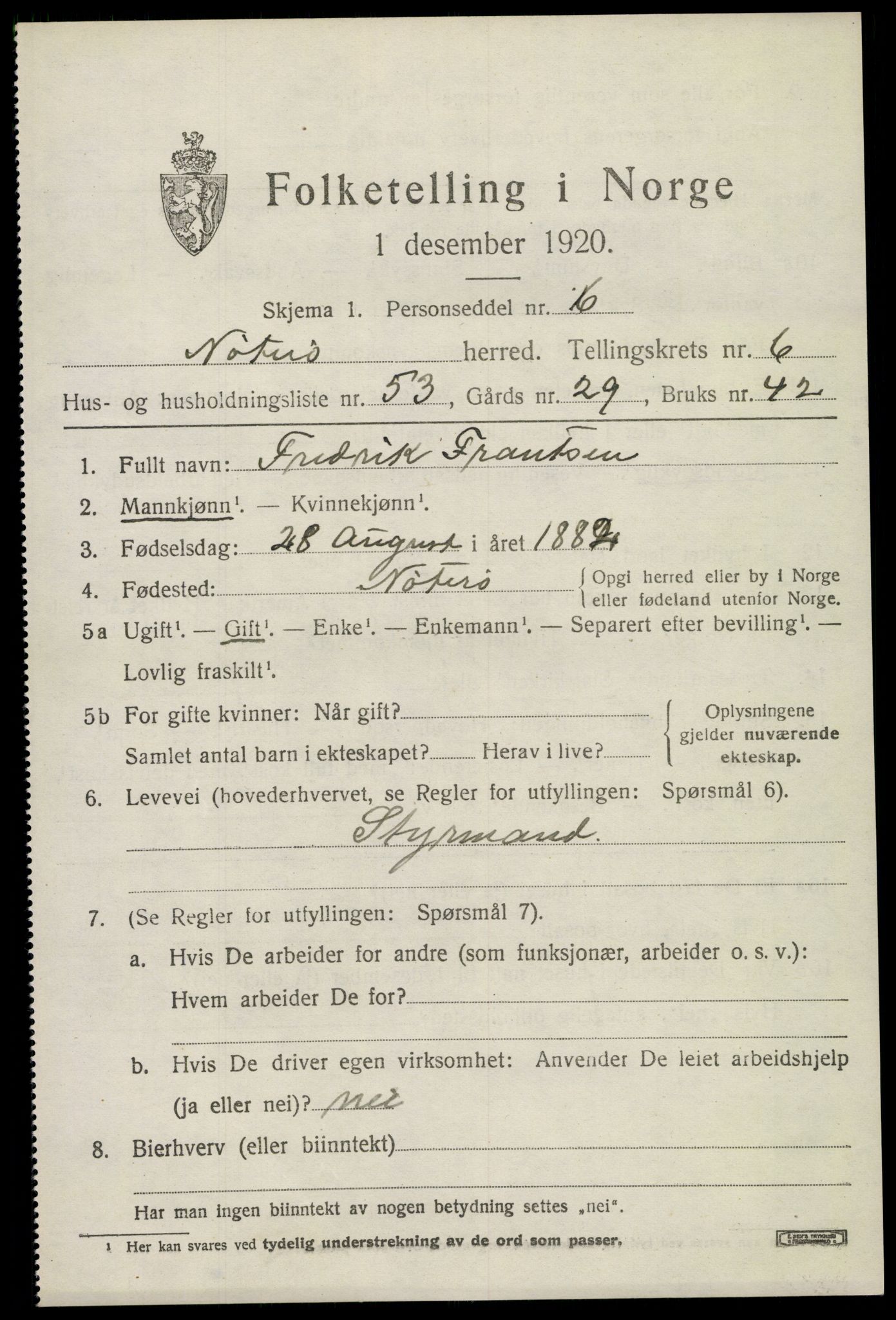 SAKO, 1920 census for Nøtterøy, 1920, p. 8861