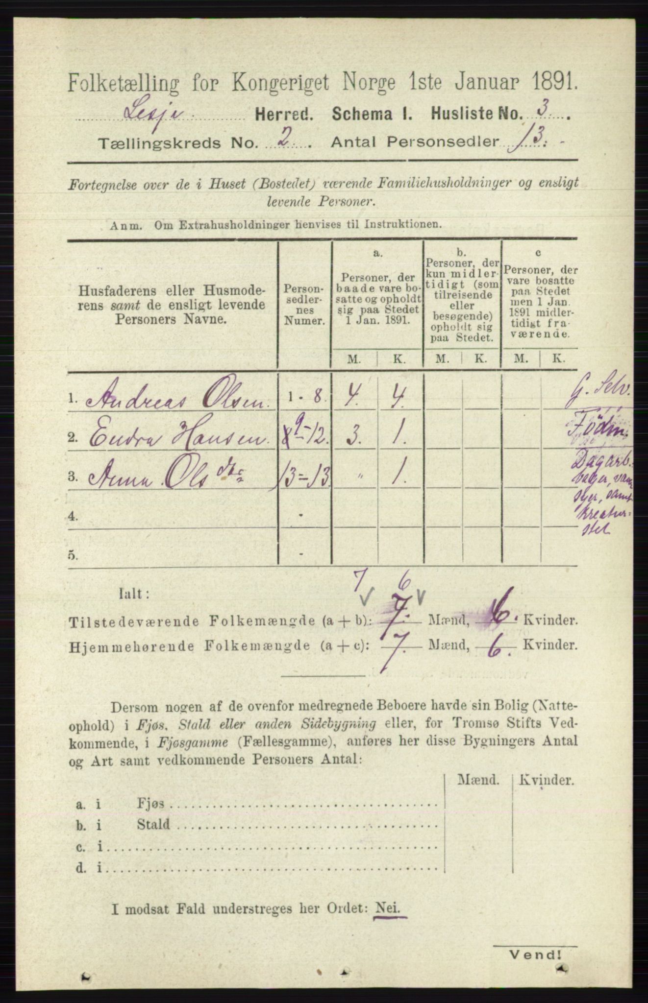 RA, 1891 census for 0512 Lesja, 1891, p. 372