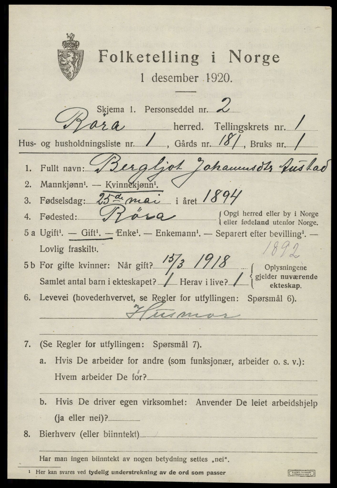 SAT, 1920 census for Røra, 1920, p. 341