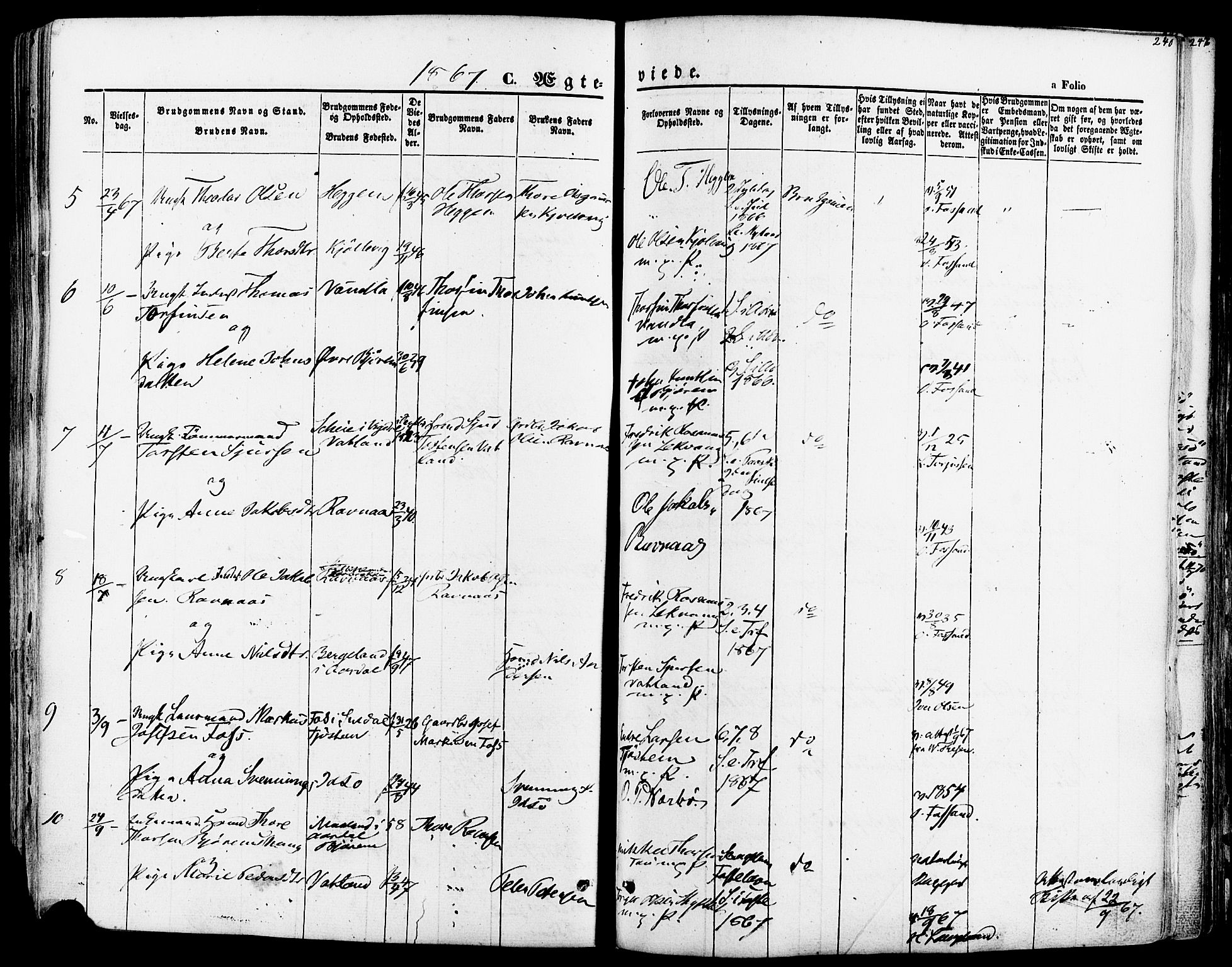 Strand sokneprestkontor, AV/SAST-A-101828/H/Ha/Haa/L0007: Parish register (official) no. A 7, 1855-1881, p. 240