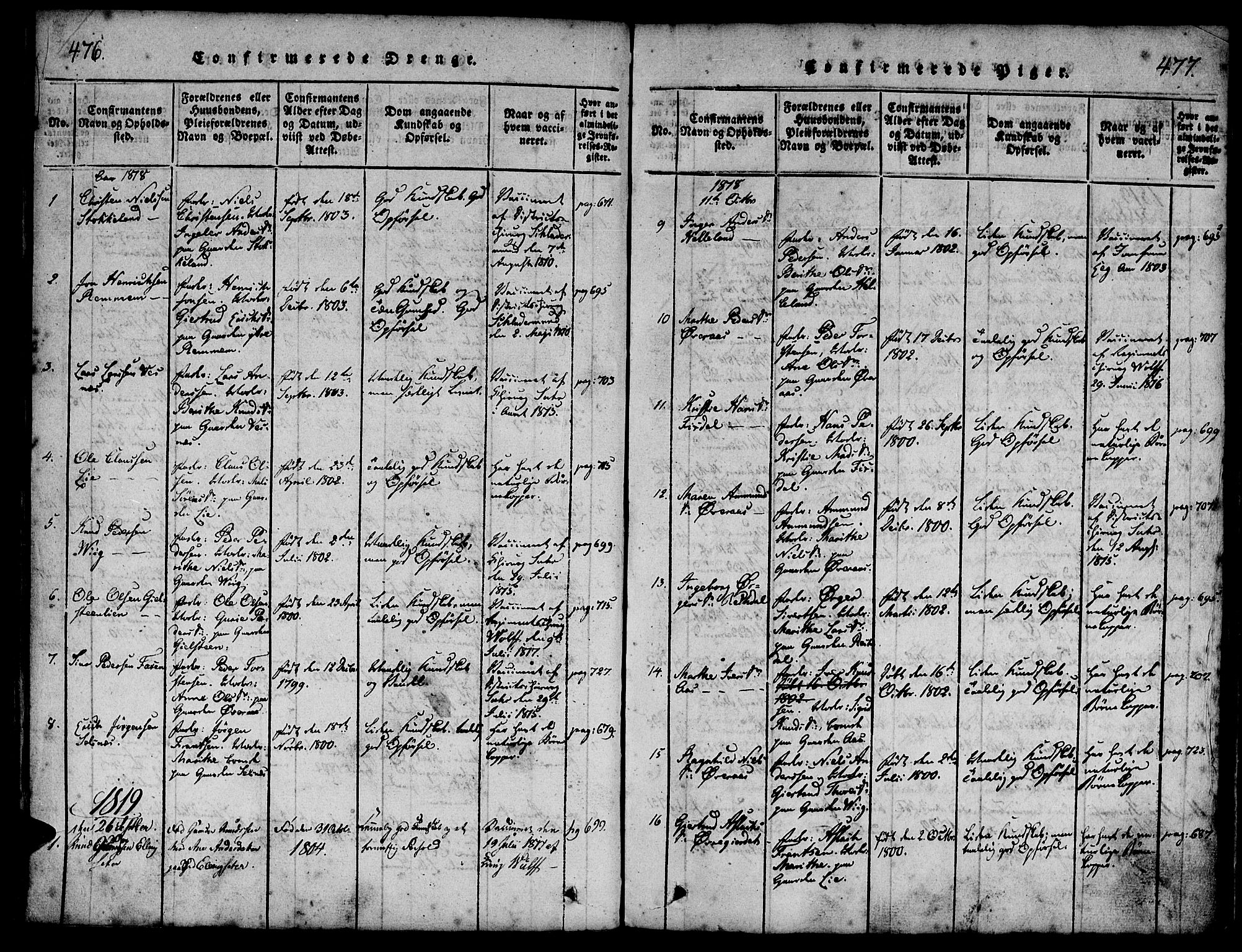 Ministerialprotokoller, klokkerbøker og fødselsregistre - Møre og Romsdal, SAT/A-1454/539/L0528: Parish register (official) no. 539A01, 1818-1847, p. 476-477