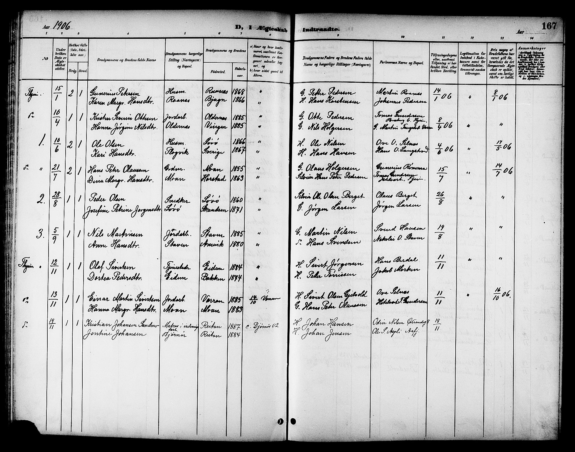 Ministerialprotokoller, klokkerbøker og fødselsregistre - Sør-Trøndelag, SAT/A-1456/655/L0688: Parish register (copy) no. 655C04, 1899-1922, p. 167