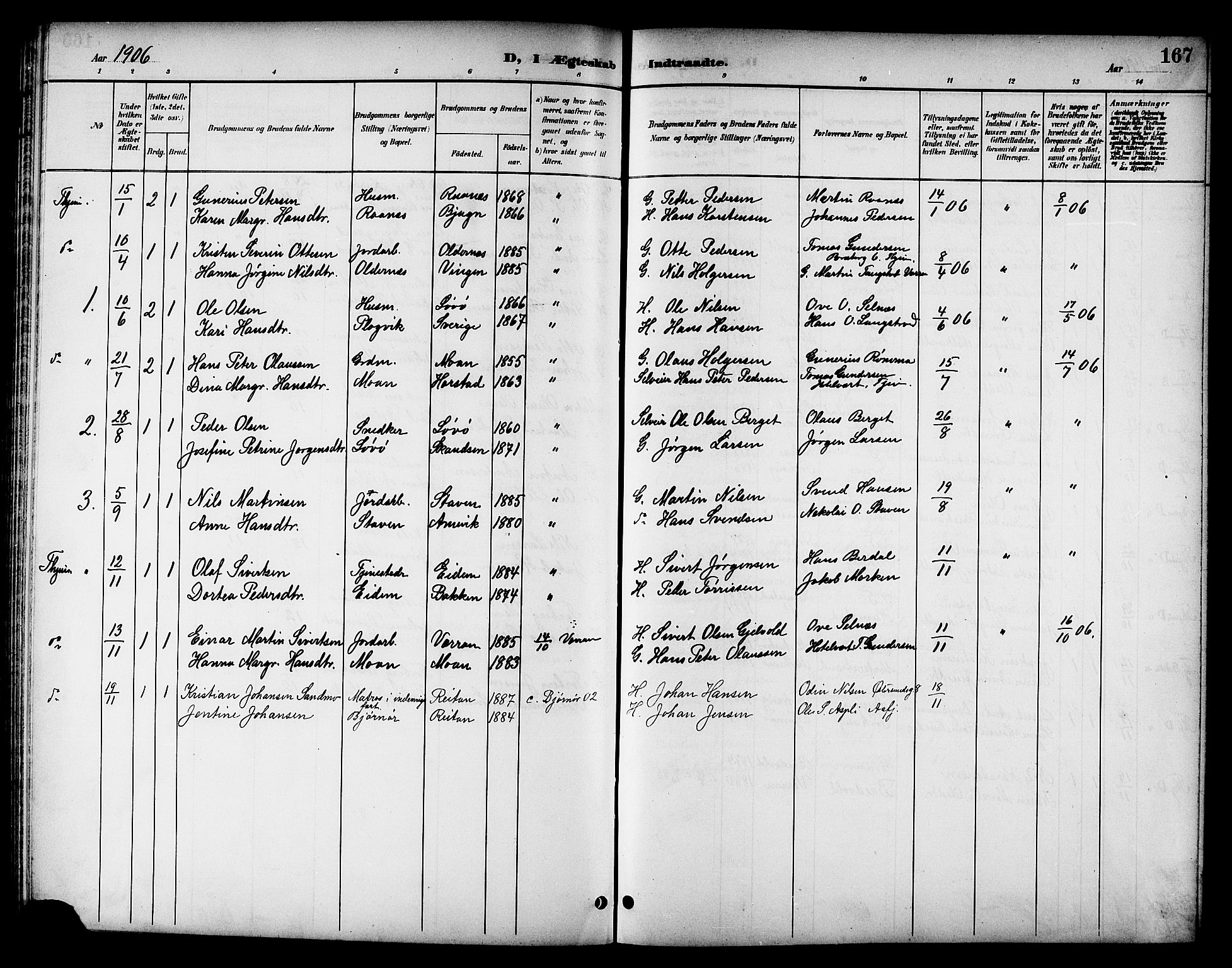 Ministerialprotokoller, klokkerbøker og fødselsregistre - Sør-Trøndelag, AV/SAT-A-1456/655/L0688: Parish register (copy) no. 655C04, 1899-1922, p. 167