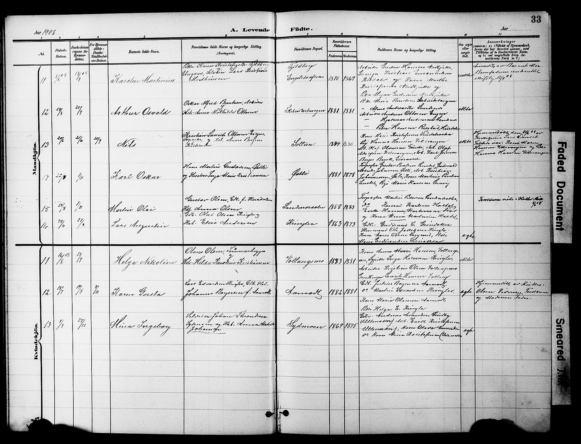 Nannestad prestekontor Kirkebøker, AV/SAO-A-10414a/G/Gc/L0001: Parish register (copy) no. III 1, 1901-1916, p. 33