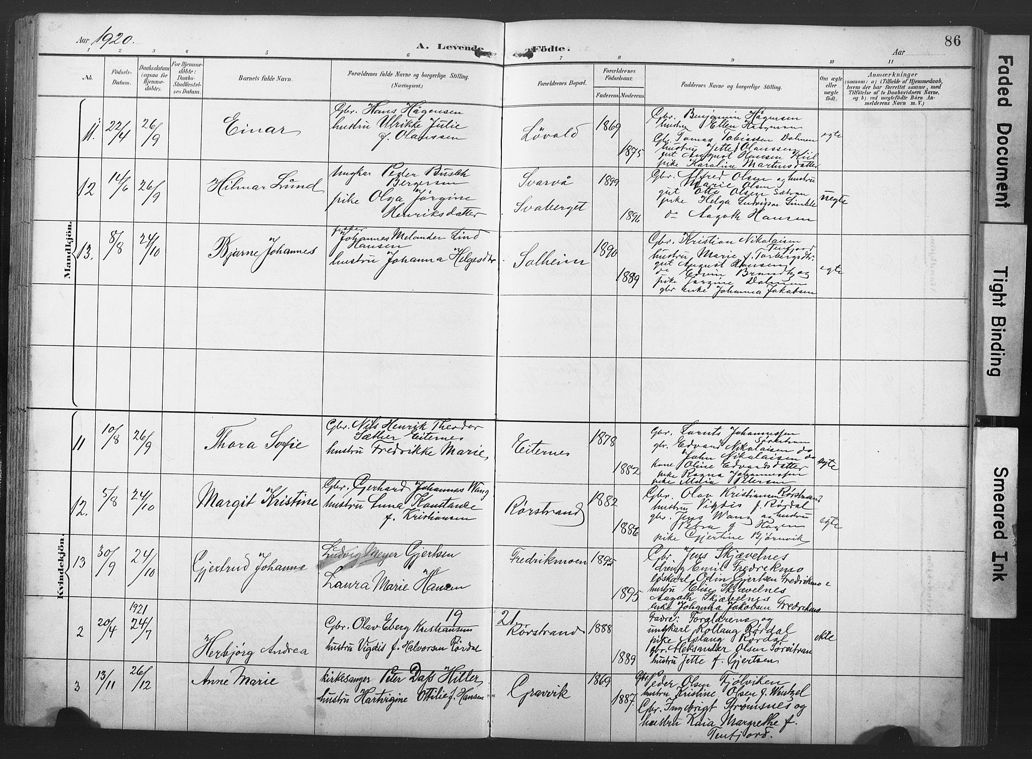 Ministerialprotokoller, klokkerbøker og fødselsregistre - Nord-Trøndelag, AV/SAT-A-1458/789/L0706: Parish register (copy) no. 789C01, 1888-1931, p. 86