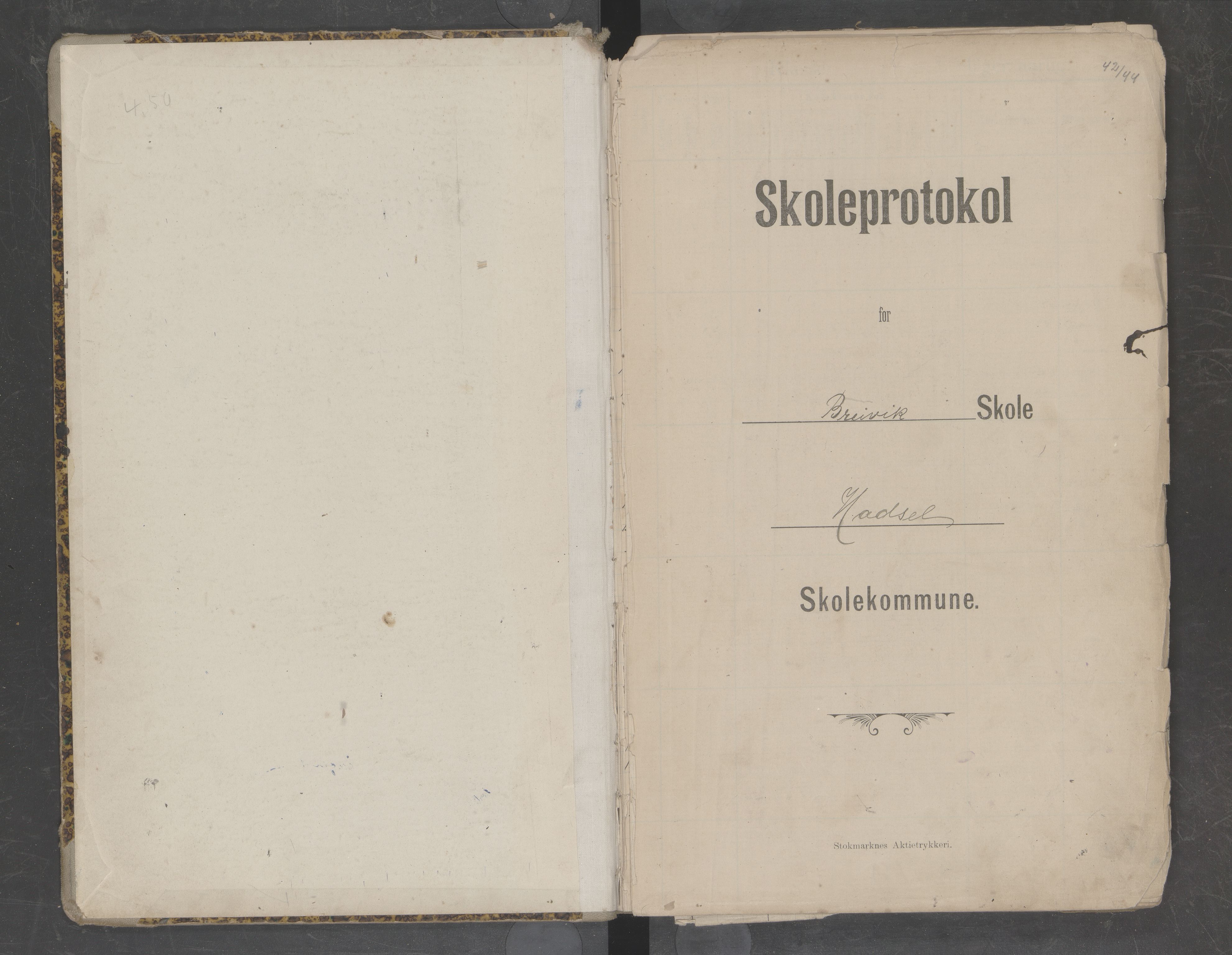 Hadsel kommune. Breivik skolekrets, AIN/K-18660.510.18/G/L0003: Skoleprotokoll for Breivik skole, 1906-1922