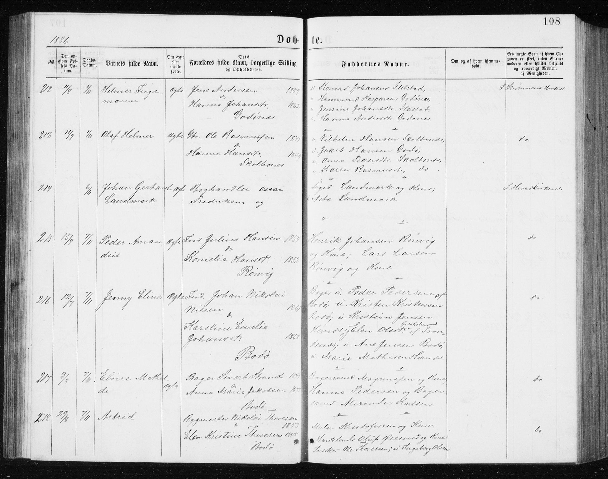 Ministerialprotokoller, klokkerbøker og fødselsregistre - Nordland, AV/SAT-A-1459/801/L0031: Parish register (copy) no. 801C06, 1883-1887, p. 108