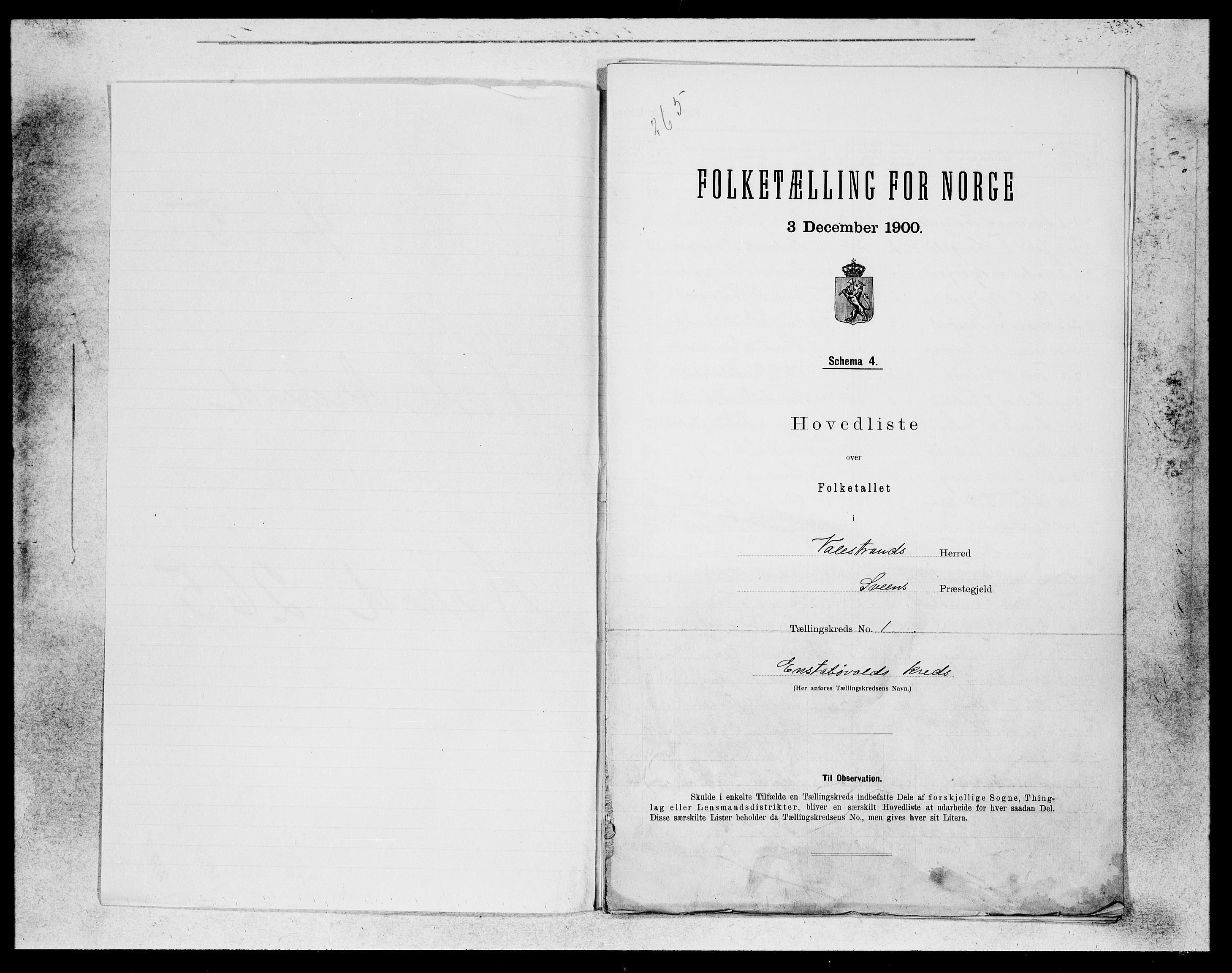 SAB, 1900 census for Valestrand, 1900, p. 1