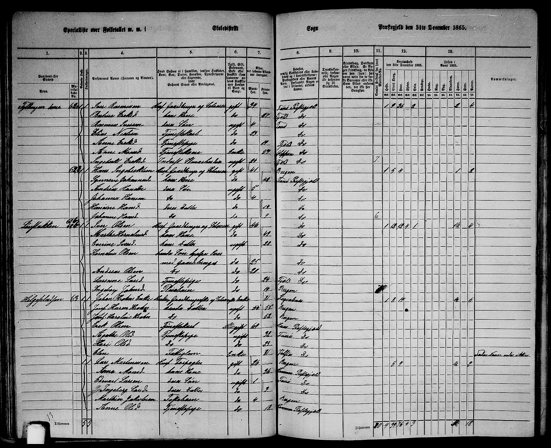 RA, 1865 census for Fana, 1865, p. 42