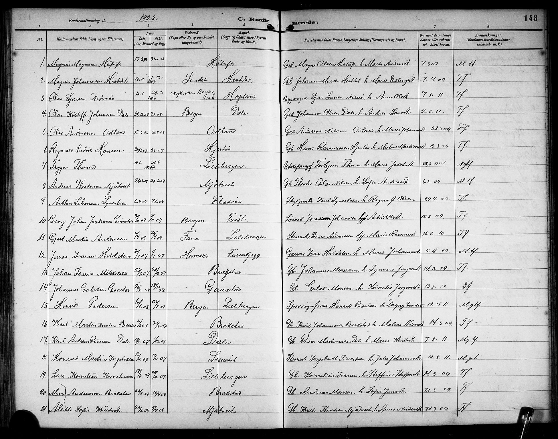 Alversund Sokneprestembete, SAB/A-73901/H/Ha/Hab: Parish register (copy) no. C 4, 1894-1924, p. 143