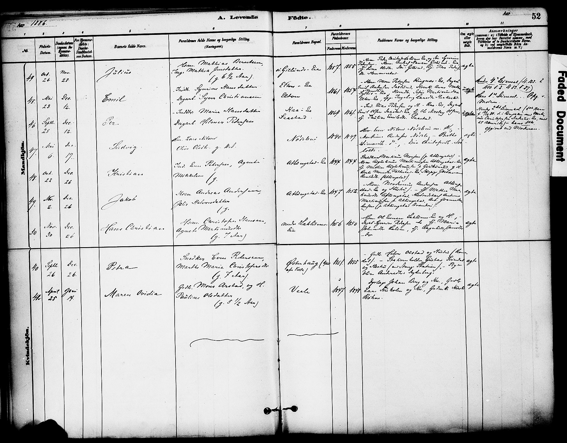 Stange prestekontor, AV/SAH-PREST-002/K/L0017: Parish register (official) no. 17, 1880-1893, p. 52