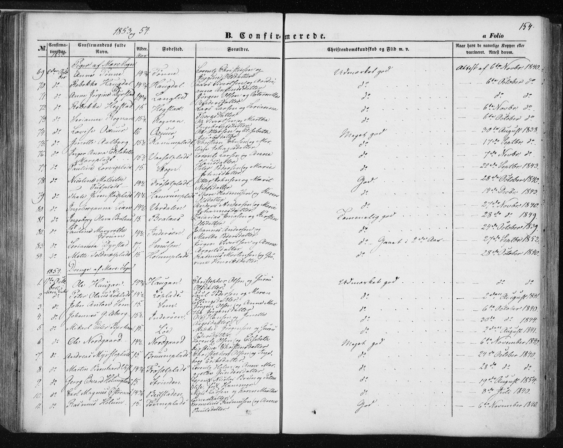 Ministerialprotokoller, klokkerbøker og fødselsregistre - Nord-Trøndelag, AV/SAT-A-1458/735/L0342: Parish register (official) no. 735A07 /1, 1849-1862, p. 154