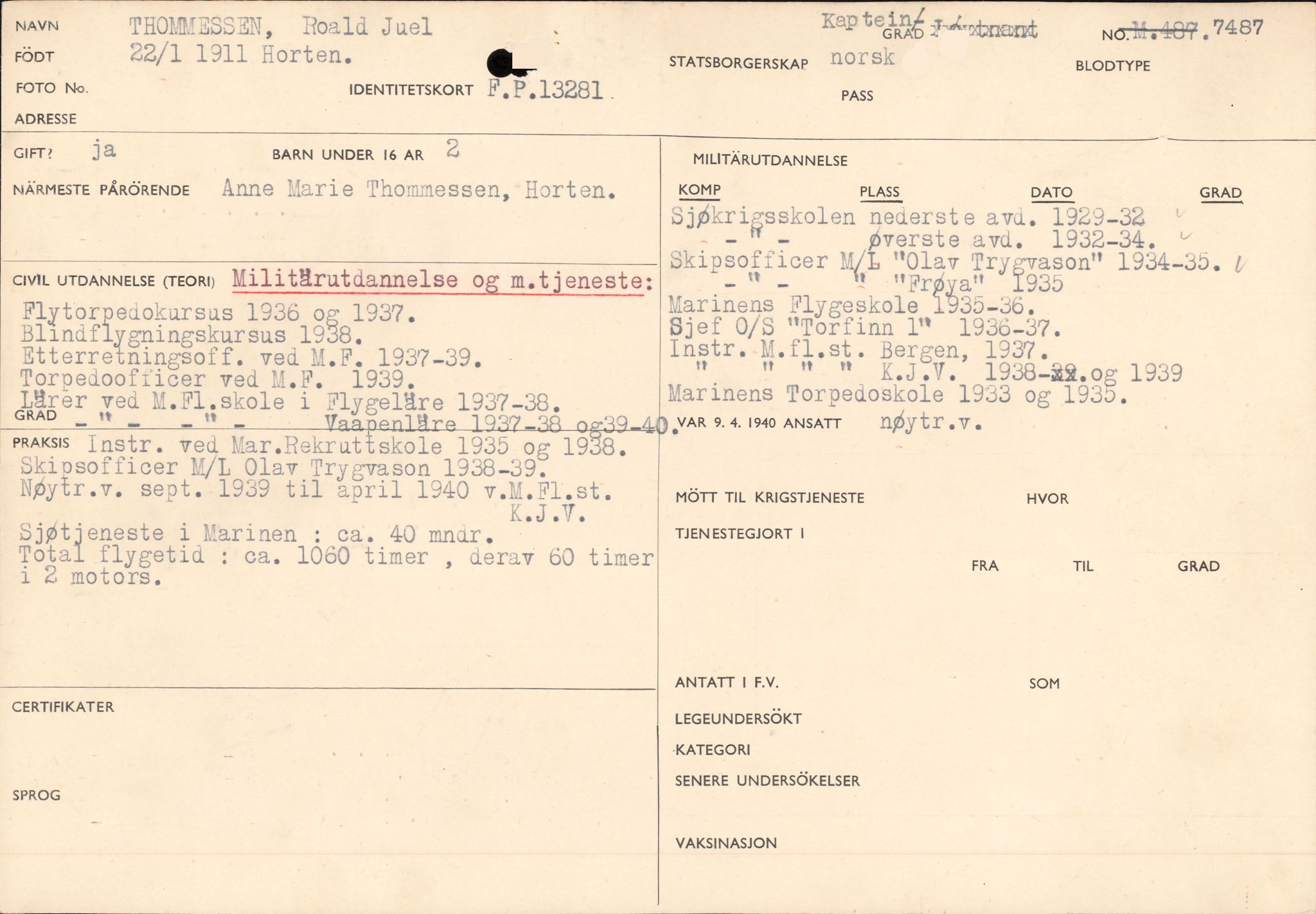 Forsvaret, Forsvarets overkommando/Luftforsvarsstaben, AV/RA-RAFA-4079/P/Pa/L0028: Personellpapirer, 1911, p. 259