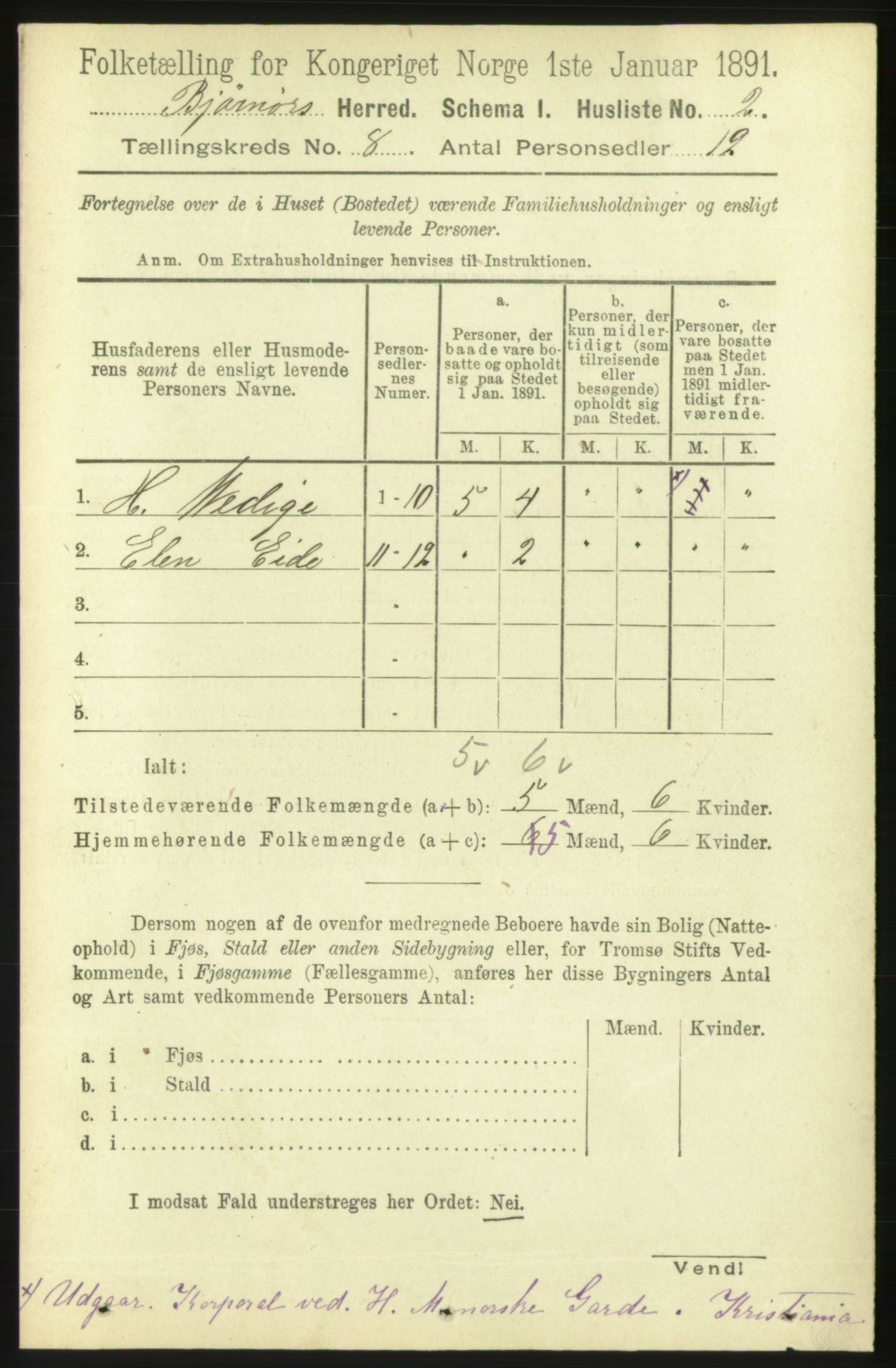 RA, 1891 census for 1632 Bjørnør, 1891, p. 3325