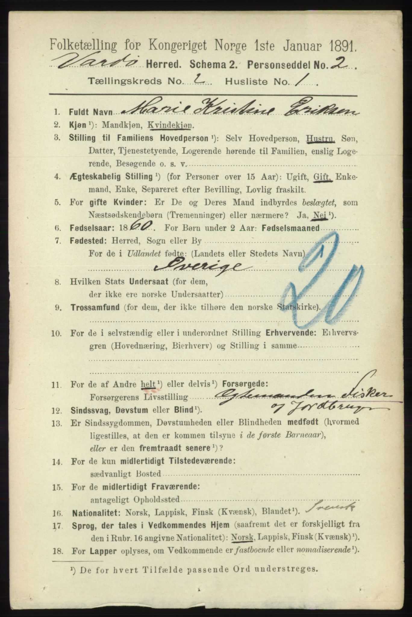 RA, 1891 census for 2028 Vardø, 1891, p. 303