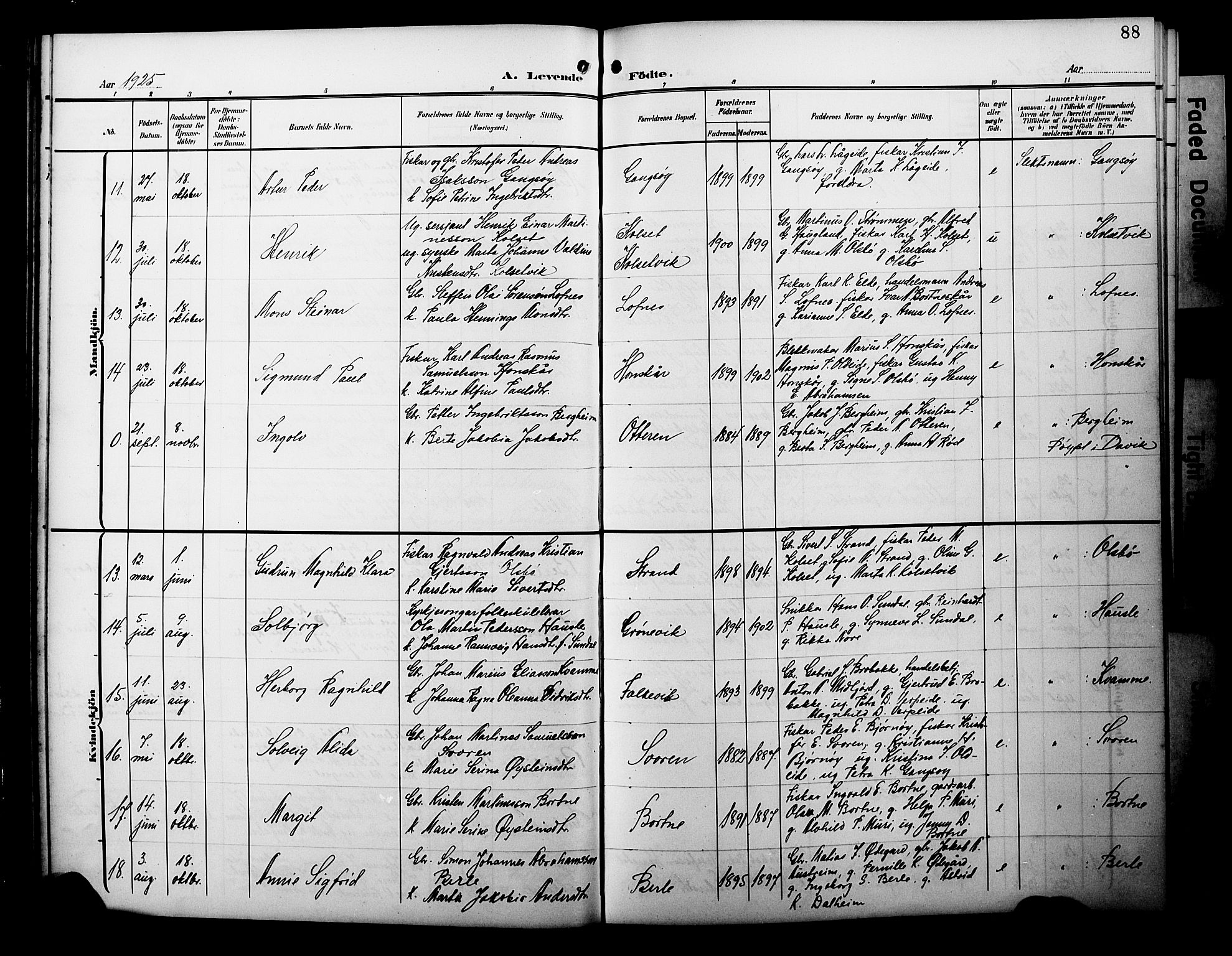 Davik sokneprestembete, SAB/A-79701/H/Hab/Habc/L0003: Parish register (copy) no. C 3, 1907-1929, p. 88