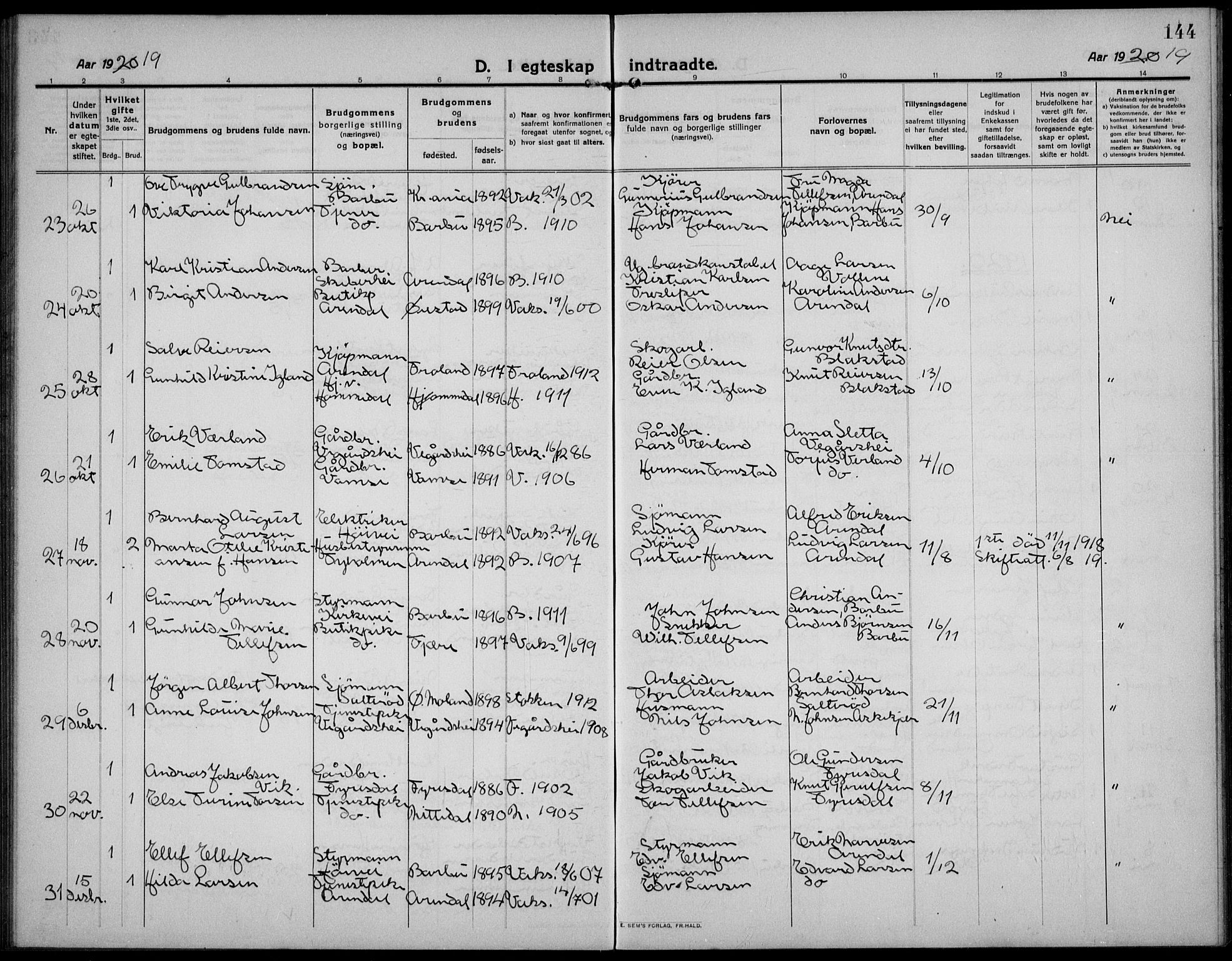 Barbu sokneprestkontor, AV/SAK-1111-0003/F/Fb/L0004: Parish register (copy) no. B 4, 1911-1936, p. 144