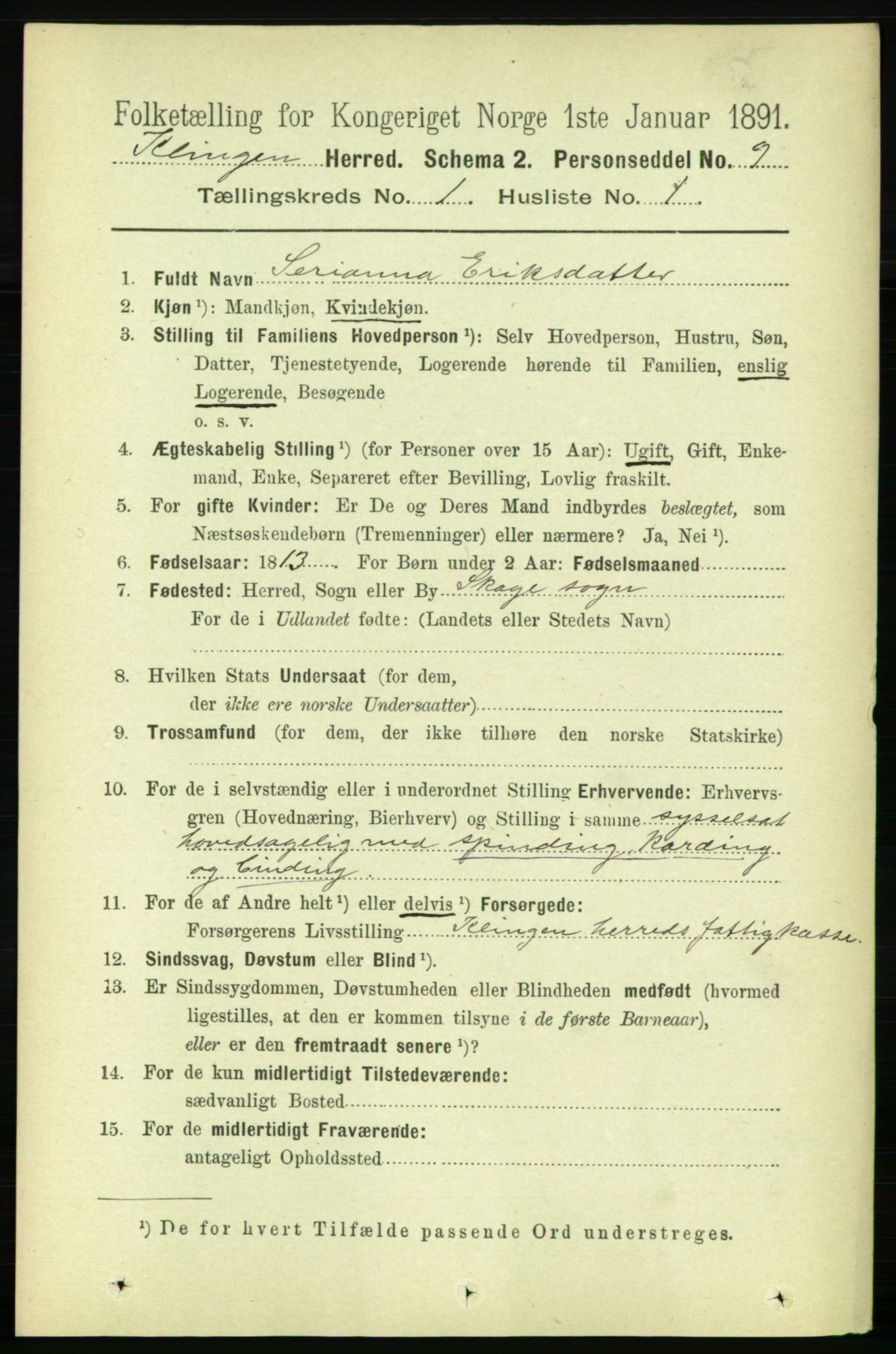 RA, 1891 census for 1746 Klinga, 1891, p. 92