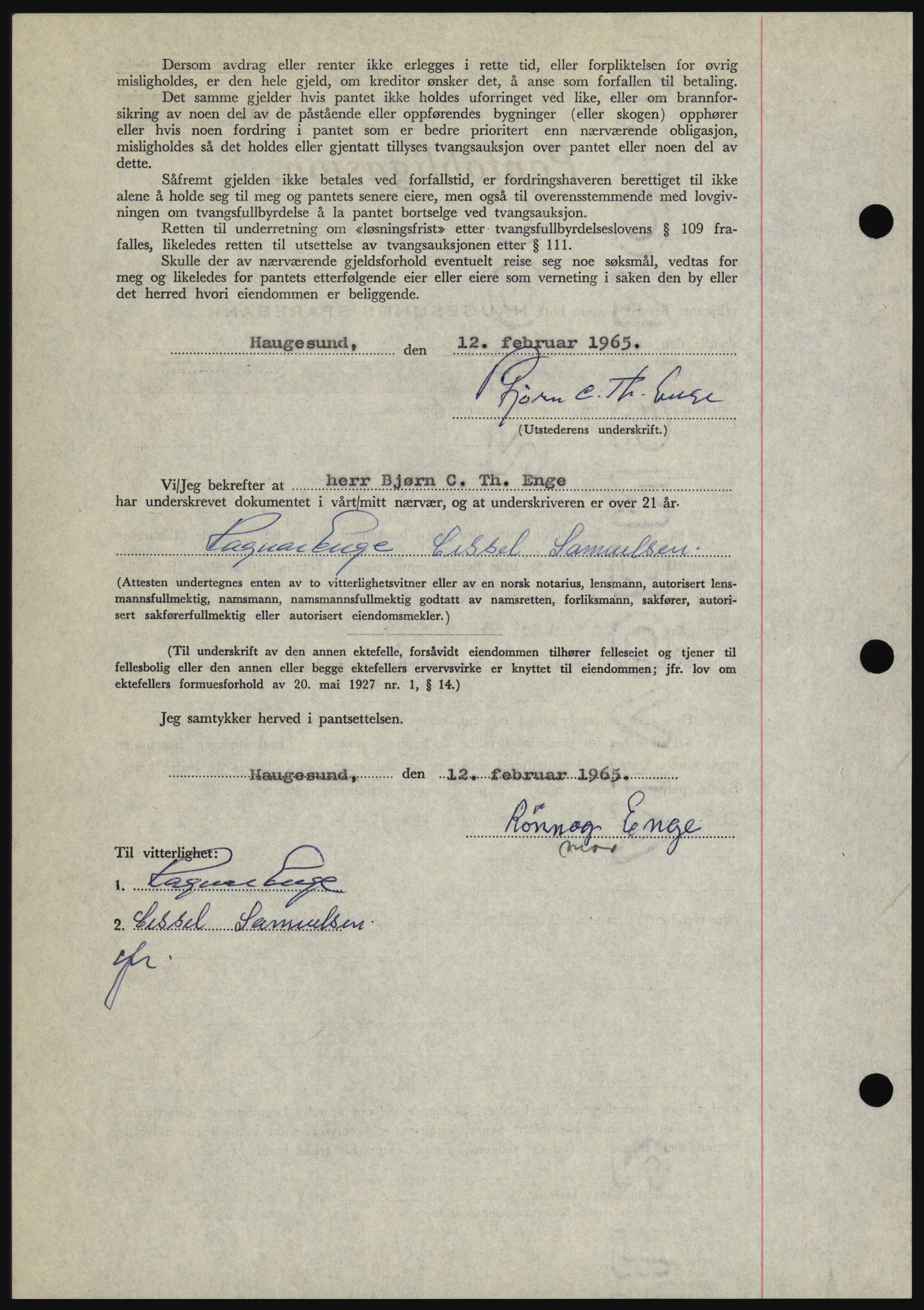 Haugesund tingrett, SAST/A-101415/01/II/IIC/L0053: Mortgage book no. B 53, 1965-1965, Diary no: : 409/1965