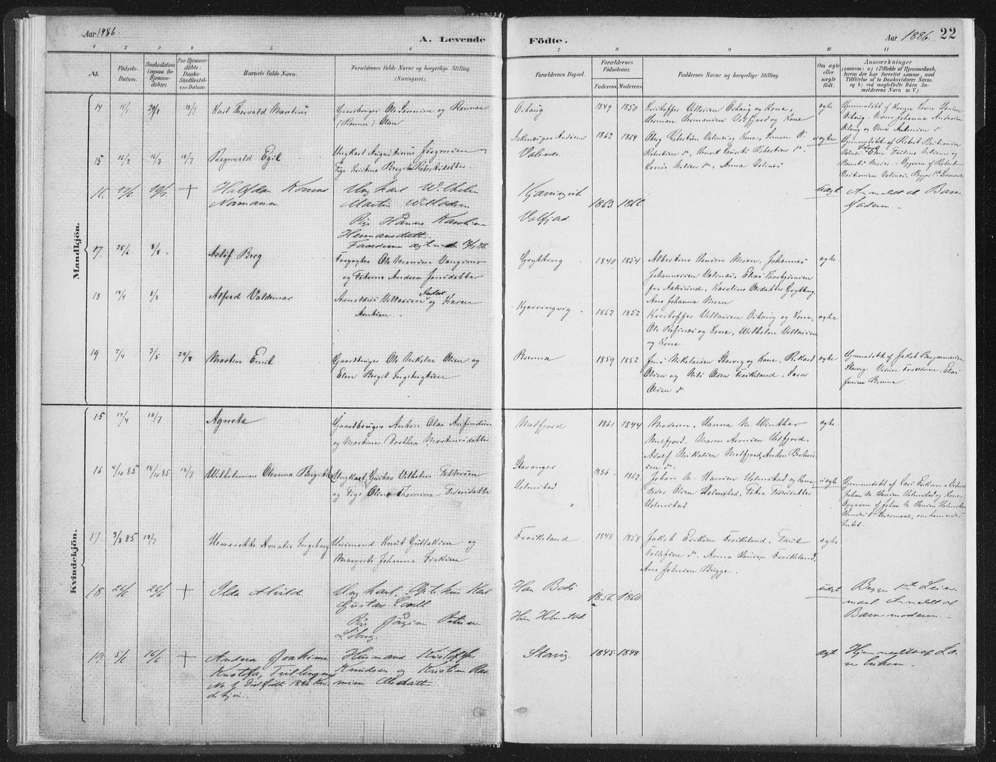 Ministerialprotokoller, klokkerbøker og fødselsregistre - Nordland, AV/SAT-A-1459/890/L1286: Parish register (official) no. 890A01, 1882-1902, p. 22