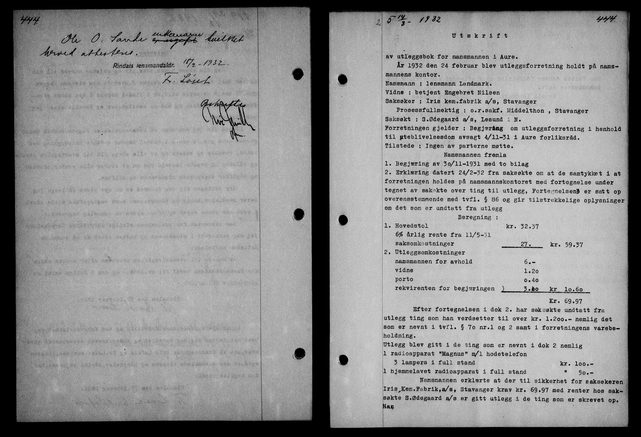 Nordmøre sorenskriveri, AV/SAT-A-4132/1/2/2Ca: Mortgage book no. 64, 1931-1932, Deed date: 14.03.1932